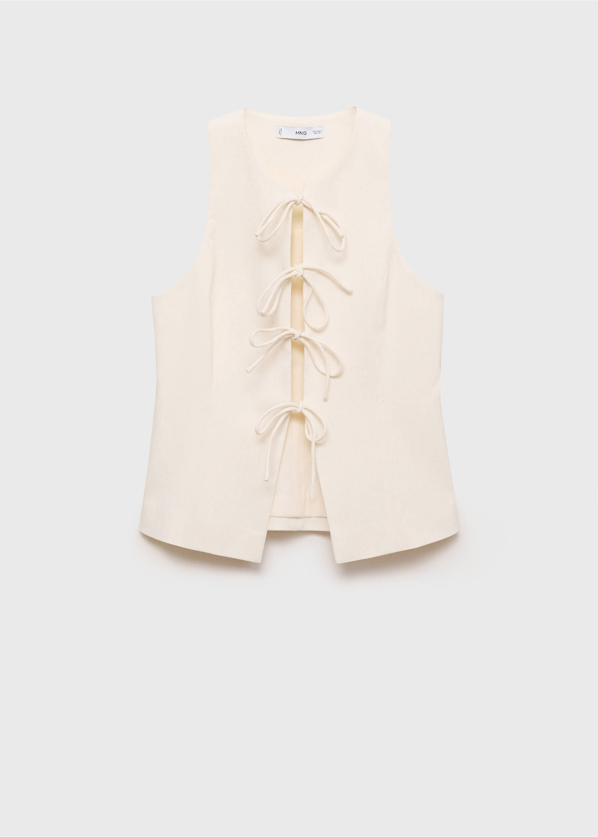 Linen-blend top with bow - Article without model, Ecru. Ref: 87067185-00.