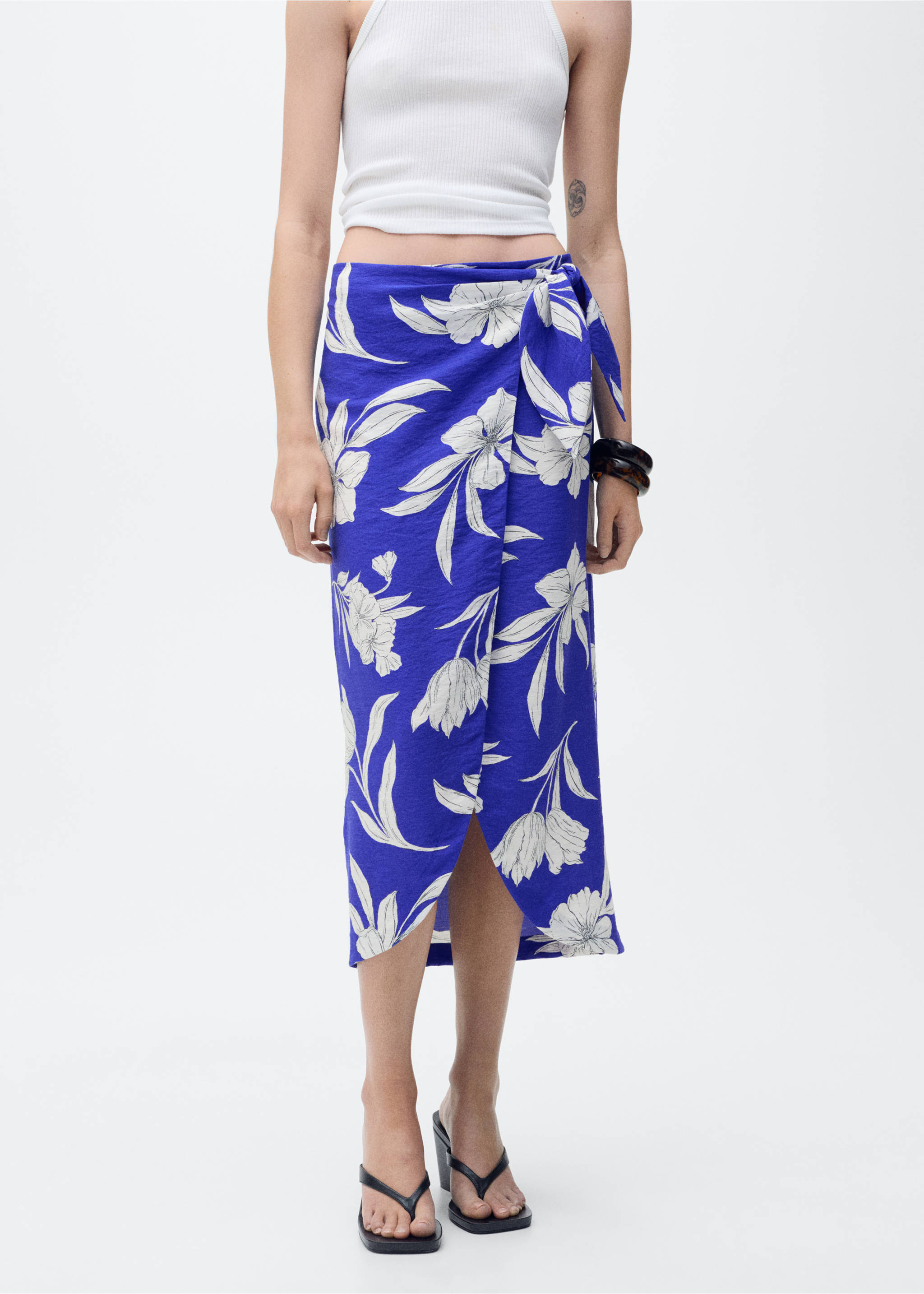 Floral sarong skirt - Medium plane, Blue. Ref: 87067186-00.