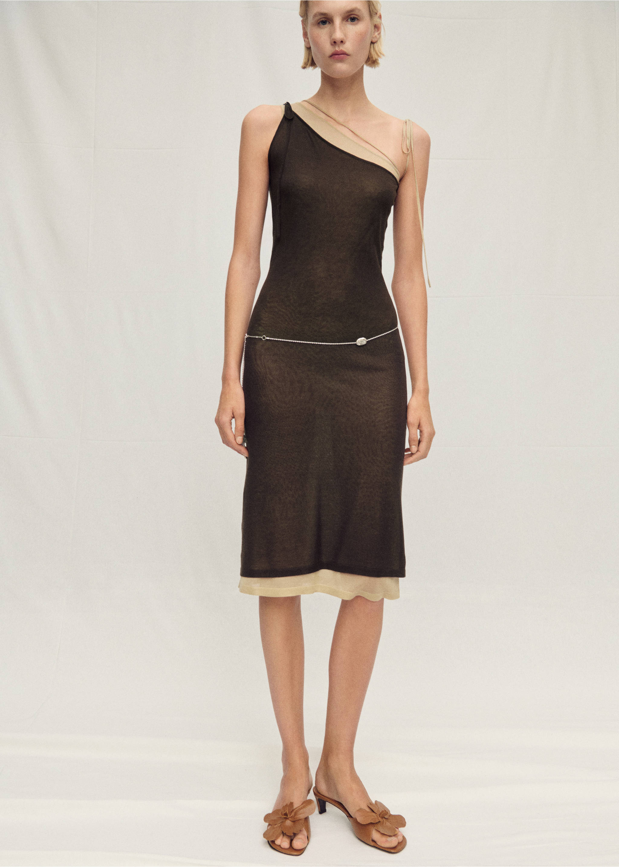 Robe en maille lyocell combinée - Plan général, Vert. Ref: 87067191-00.