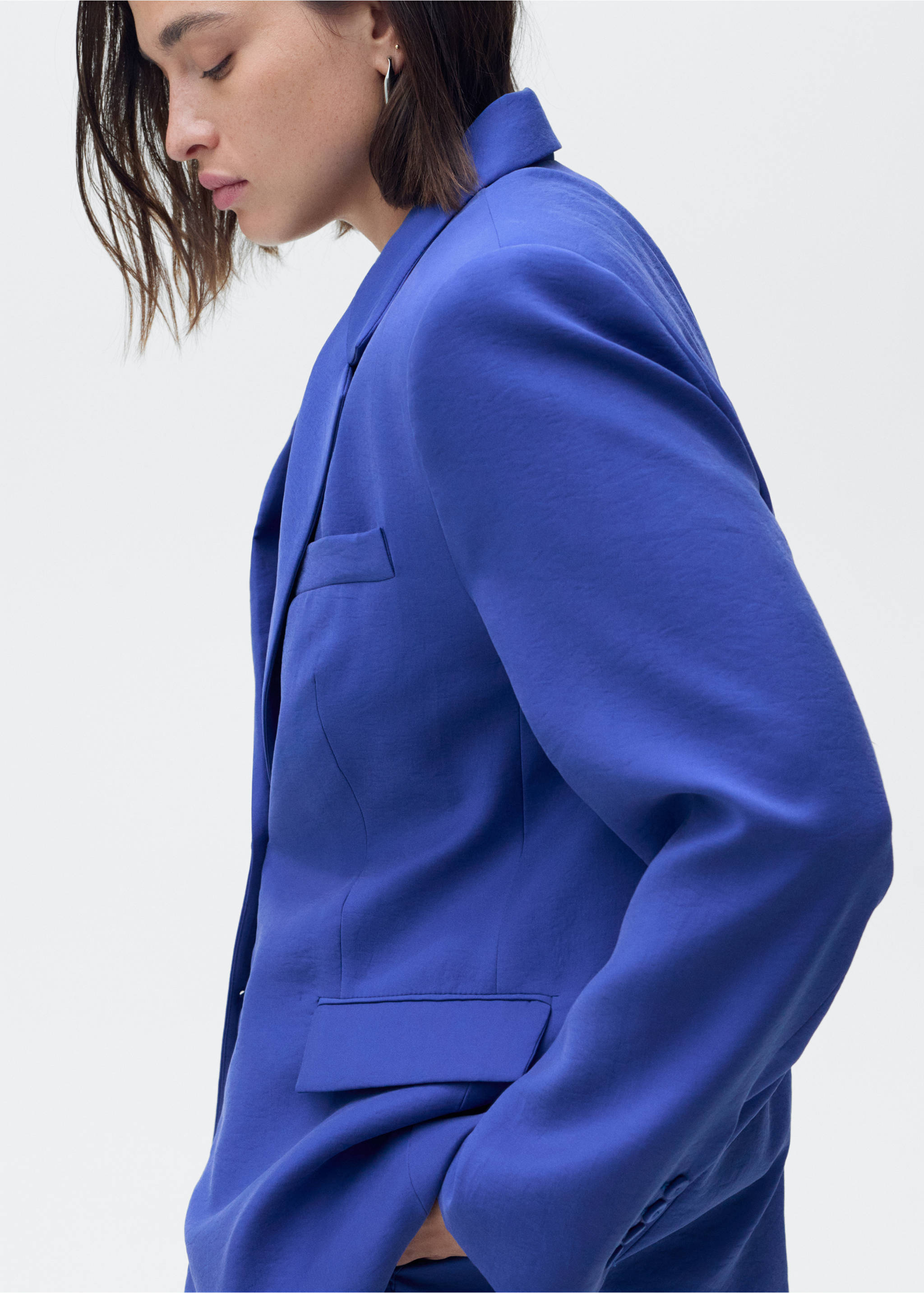 Structured suit blazer - Details of the article 5, Blue. Ref: 87067194-00.