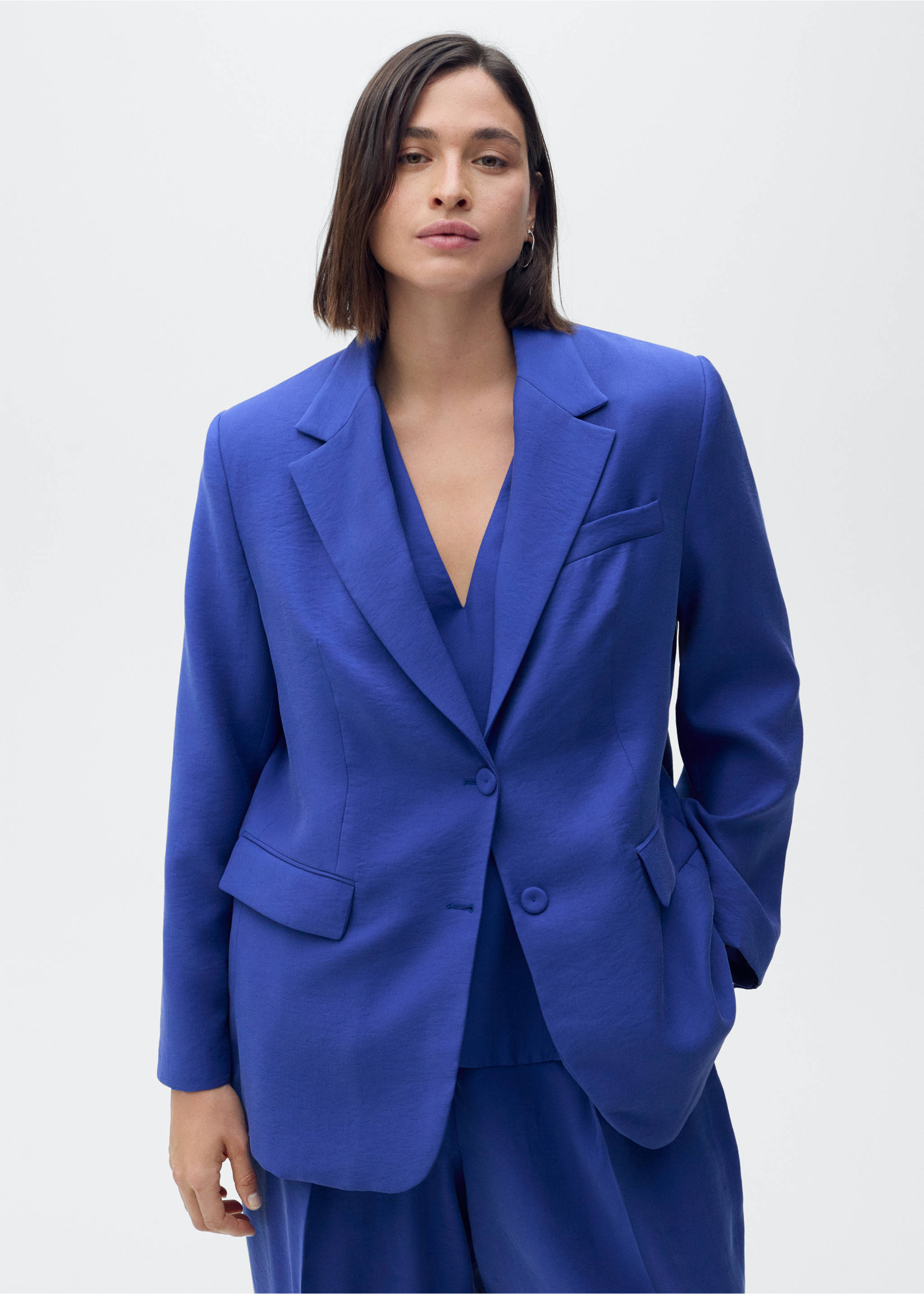 Structured suit blazer - Details of the article 4, Blue. Ref: 87067194-00.