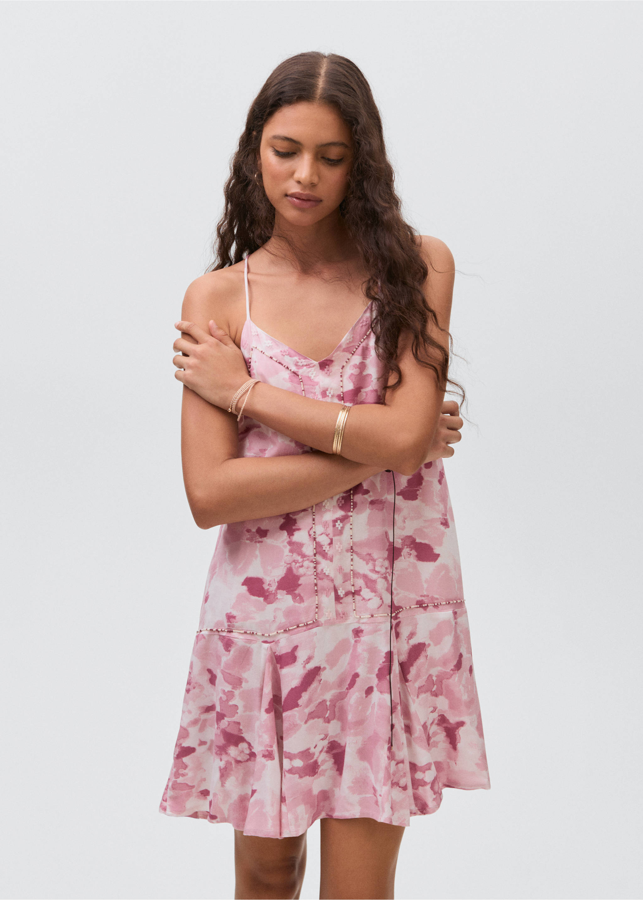Embroidered tie-dye dress - Medium plane, Pale Pink. Ref: 87067692-00.