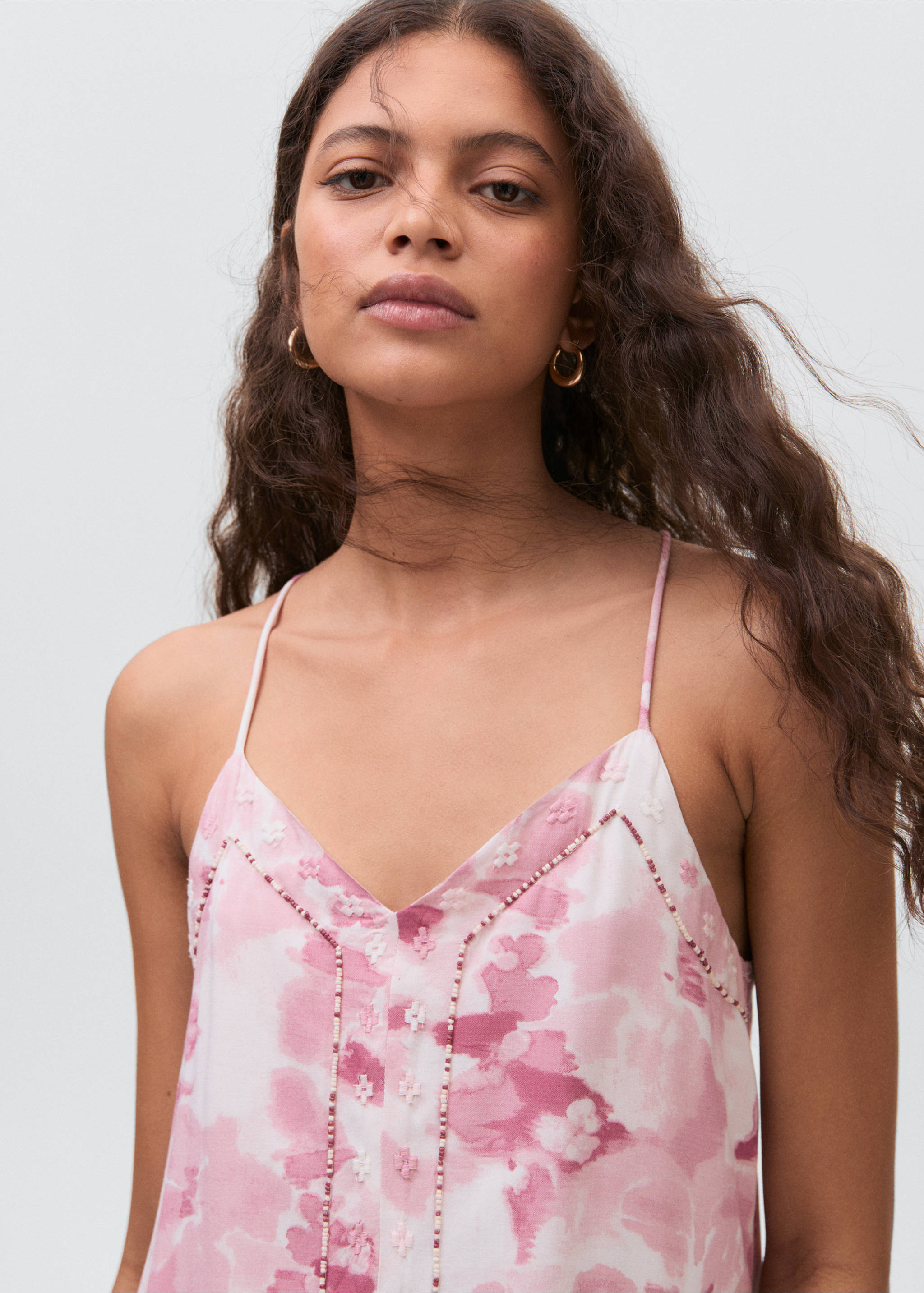 Embroidered tie-dye dress - Details of the article 1, Pale Pink. Ref: 87067692-00.