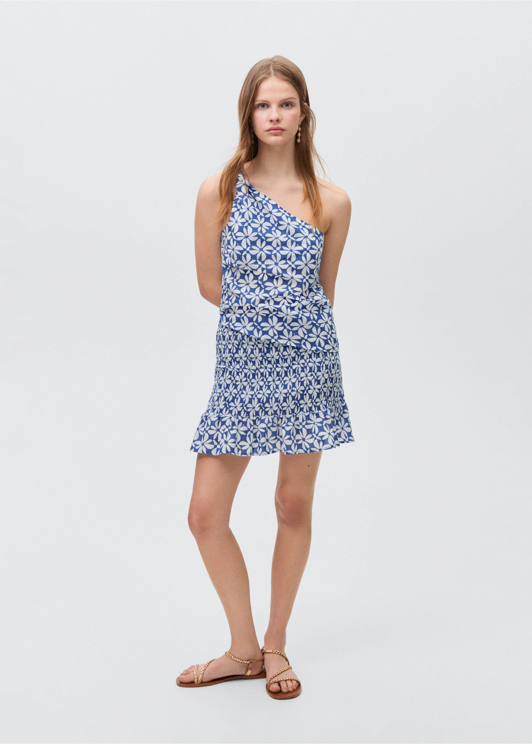Printed pleated skirt - General plane, Vibrant blue. Ref: 87067693-00.