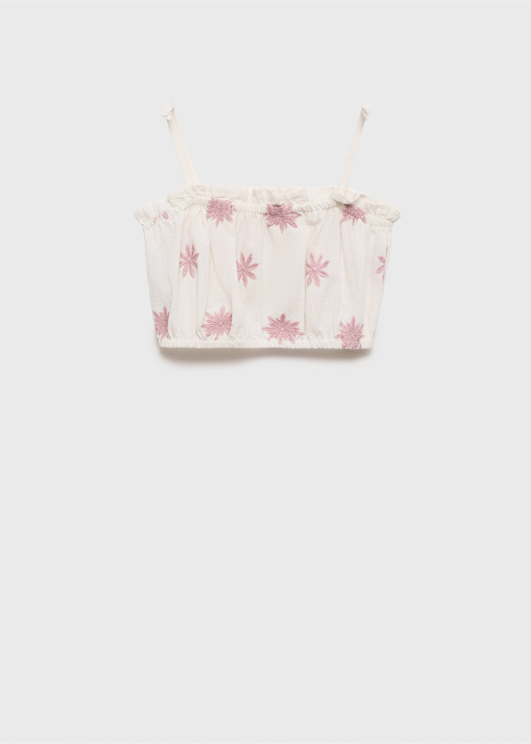 Embroidered crop top - Article without model, Ecru. Ref: 87067696-00.