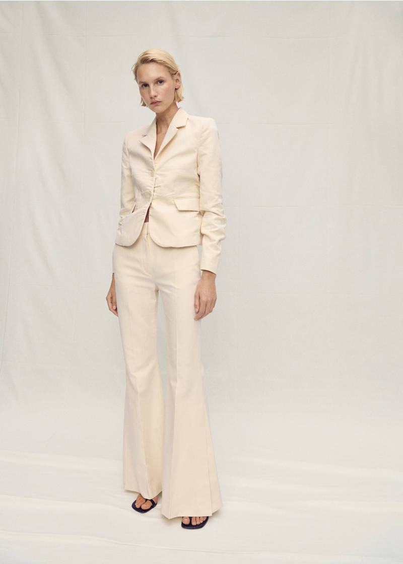 Flared linen-blend suit pants - Ecru