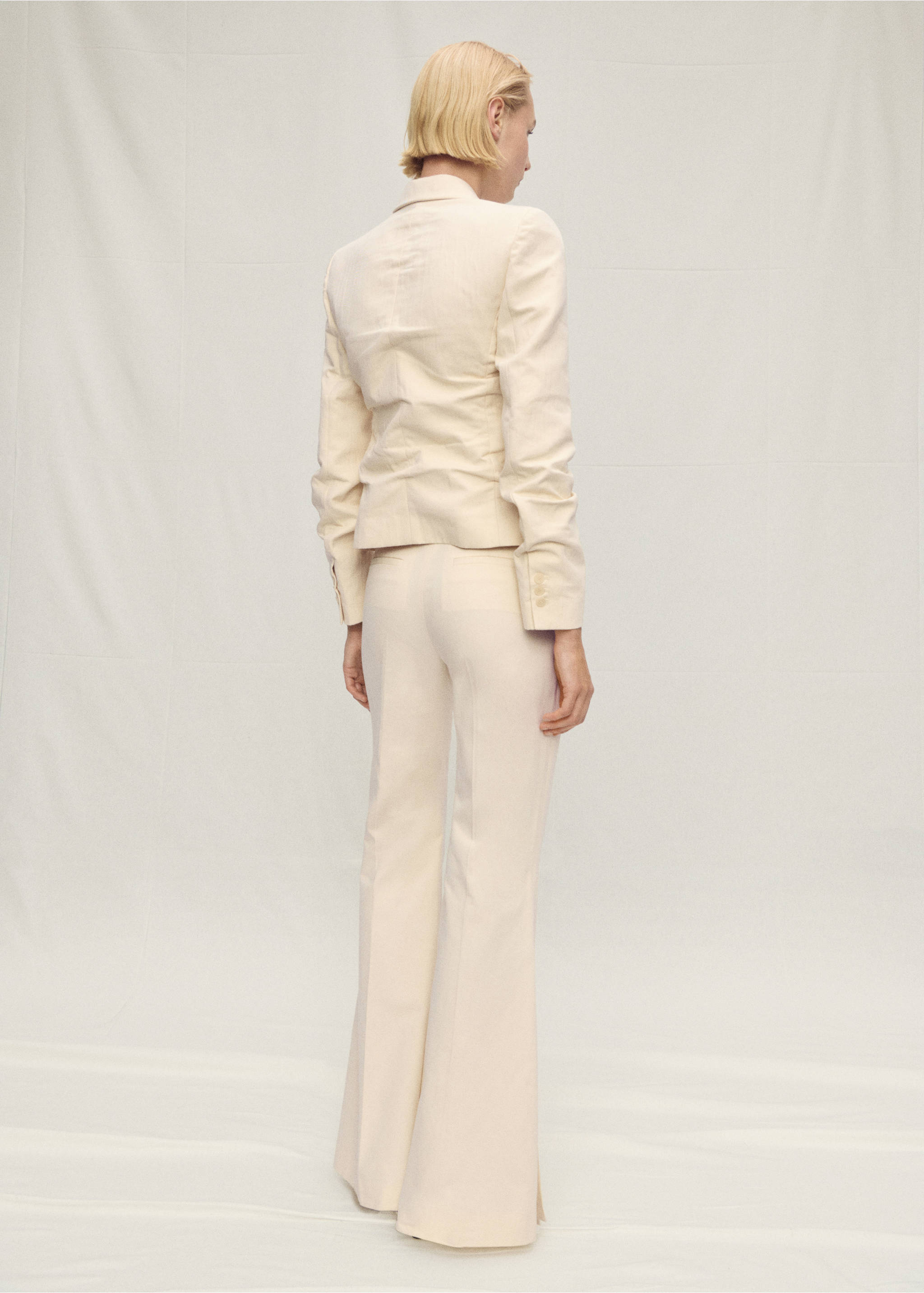 Flared linen-blend suit trousers - Reverse of the article, Ecru. Ref: 87067717-00.