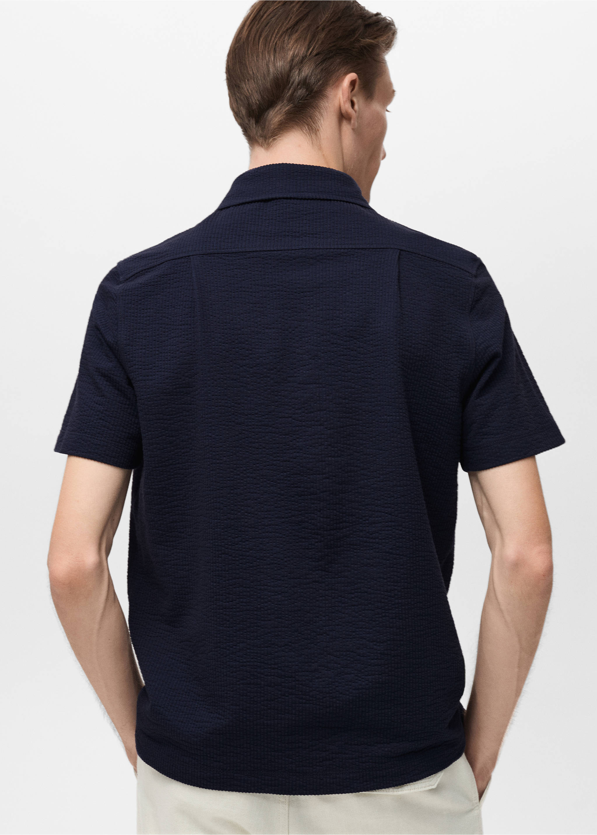 Poloshirt aus Seersucker-Baumwolle - Rückseite des Artikels, Dunkles Marineblau. Ref: 87067894-00.