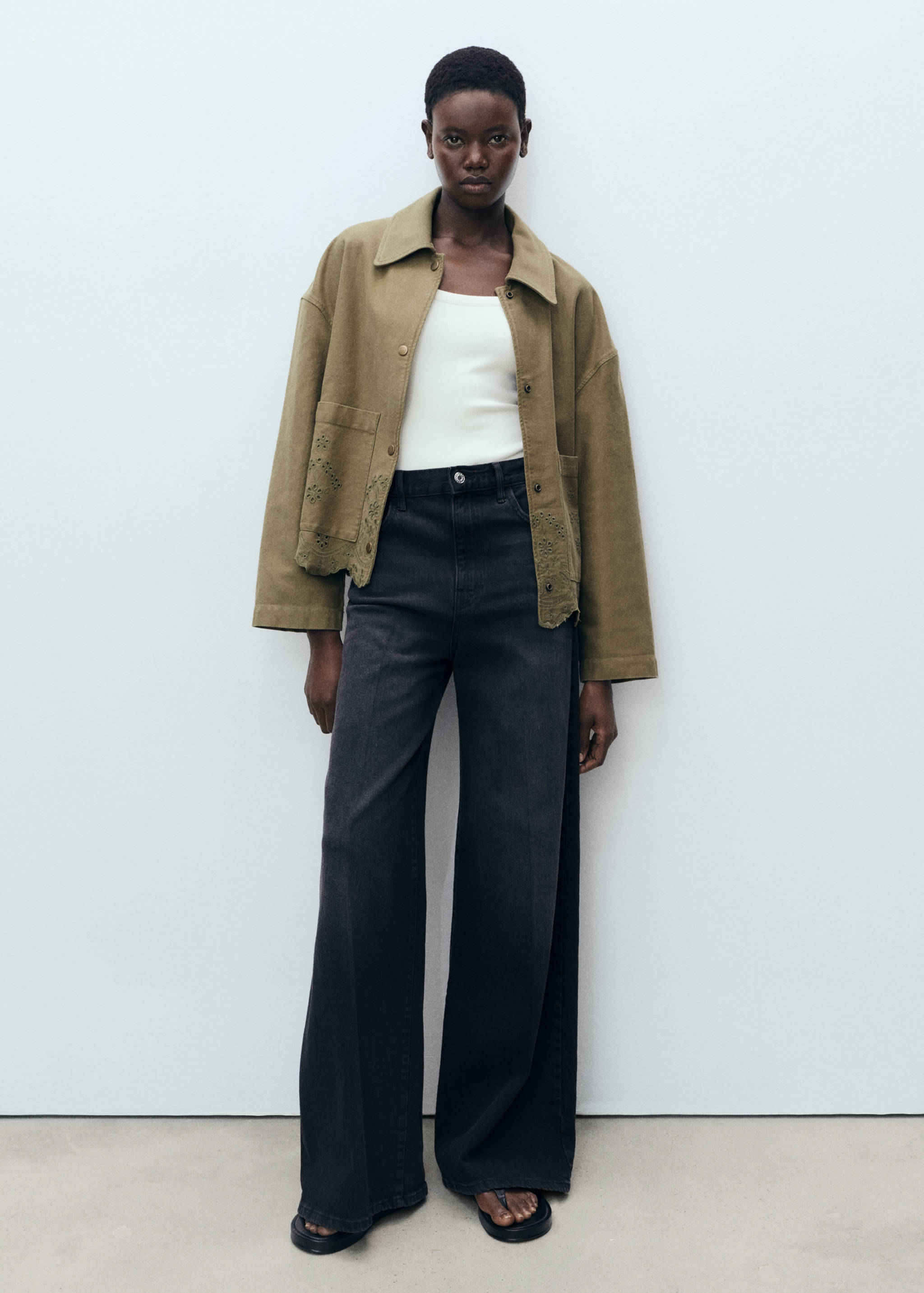 Cotton overshirt with openwork details - General plane