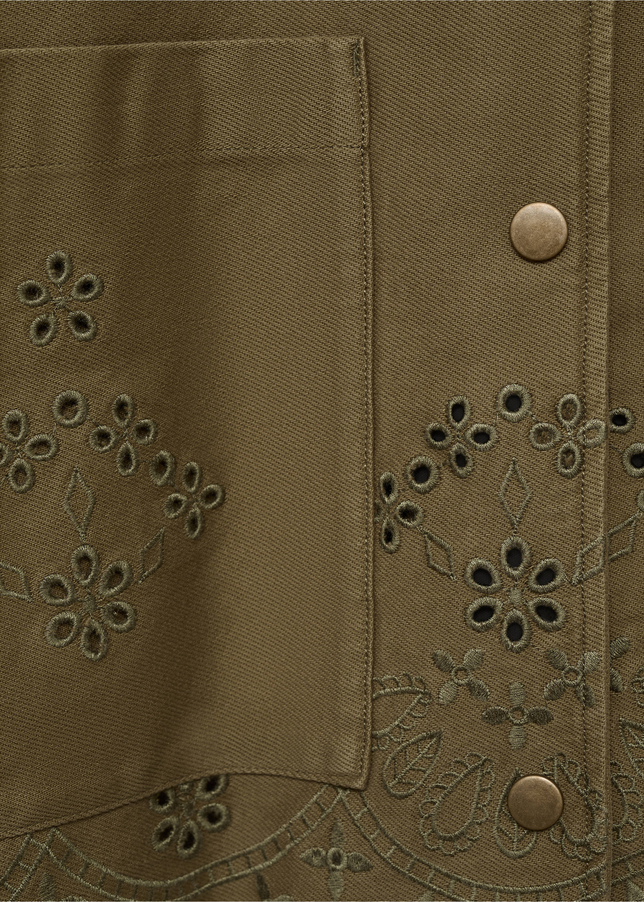 Overshirt aus Baumwolle mit Lochmusterdetails - Detail des Artikels 0, Khaki. Ref: 87067895-00.