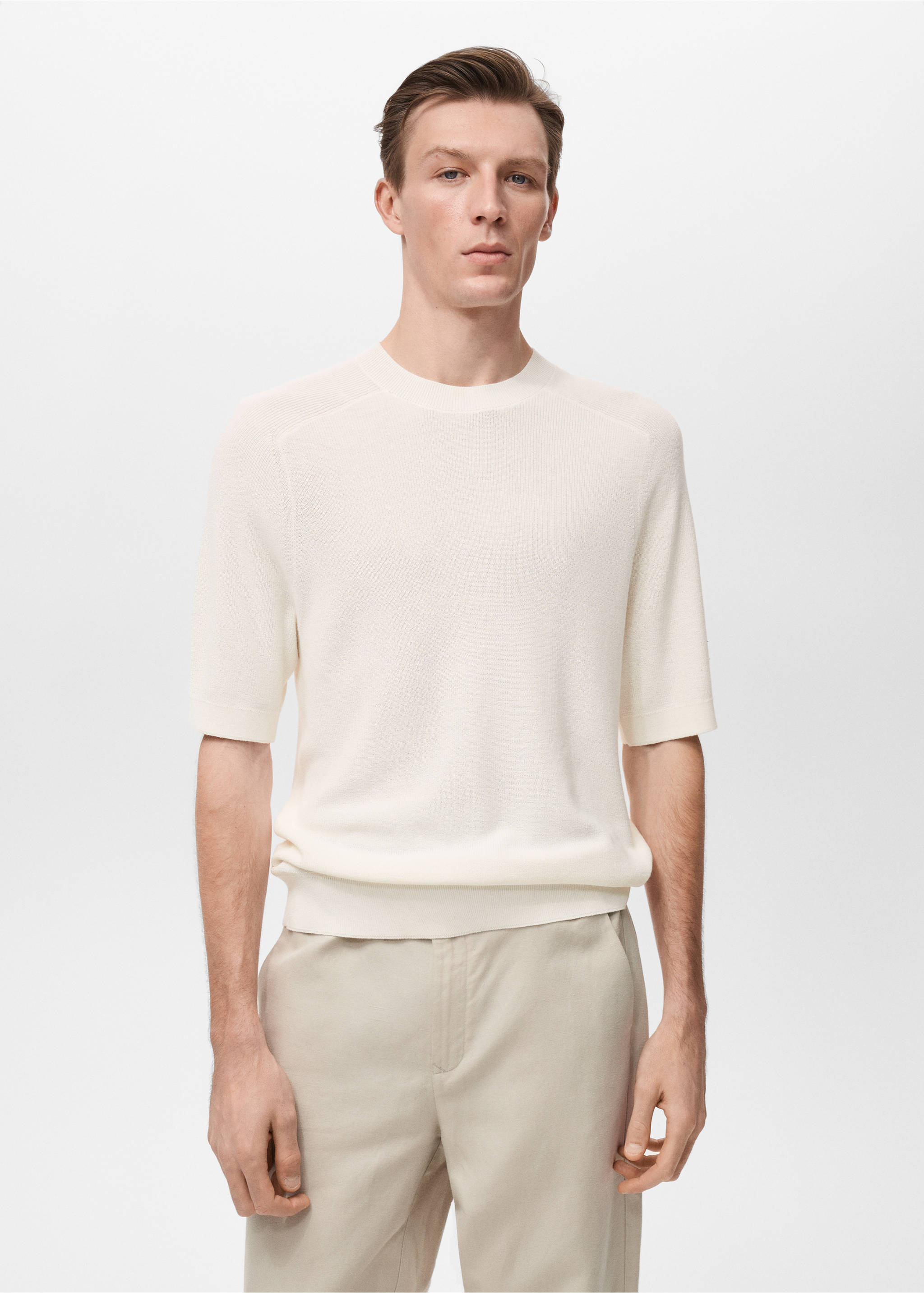 Shirt aus Feinstrick - Mittlere Ansicht, Ecru. Ref: 87067897-00.