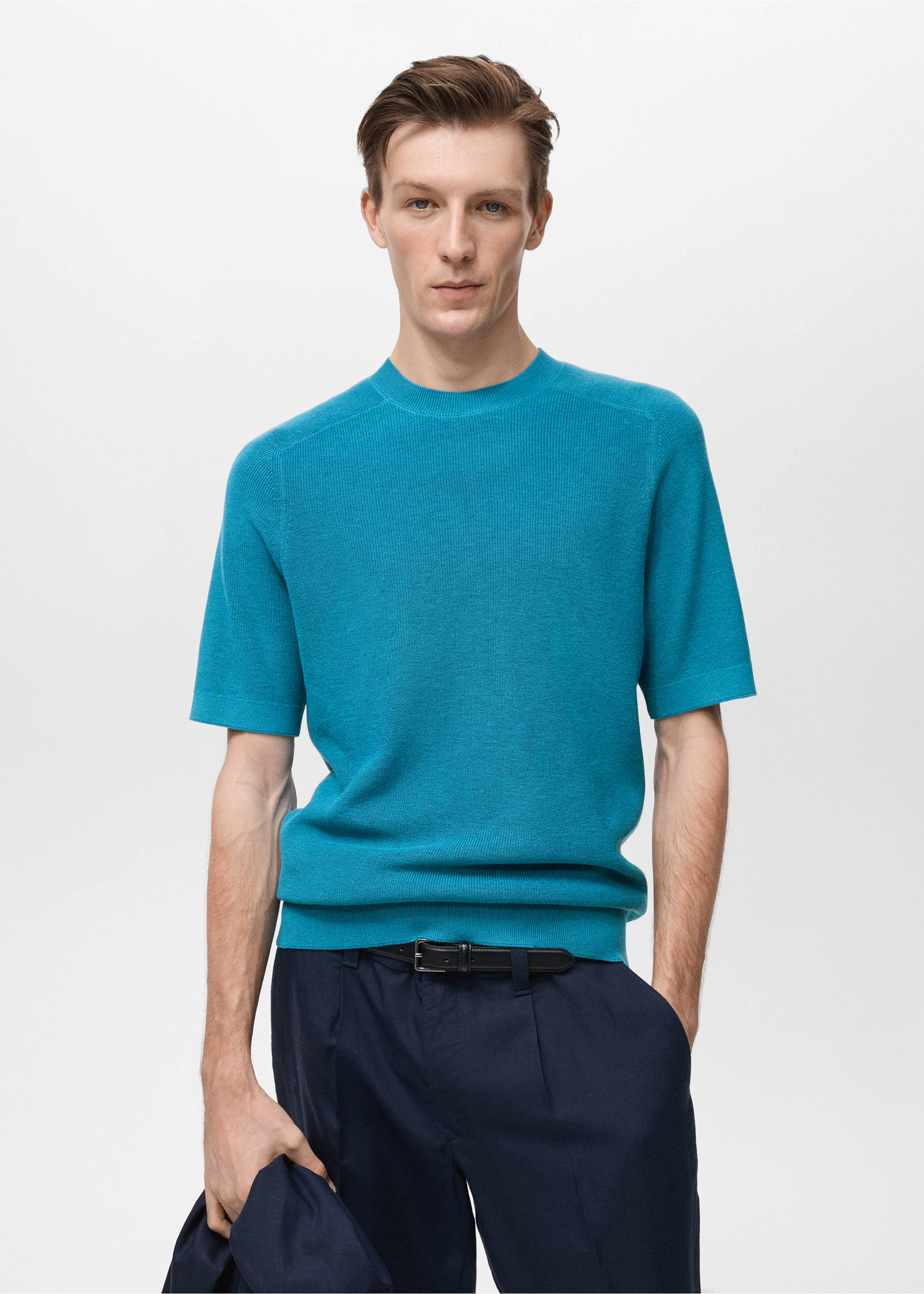 Fine-knit T-shirt - Medium plane, Turquoise. Ref: 87067897-00.