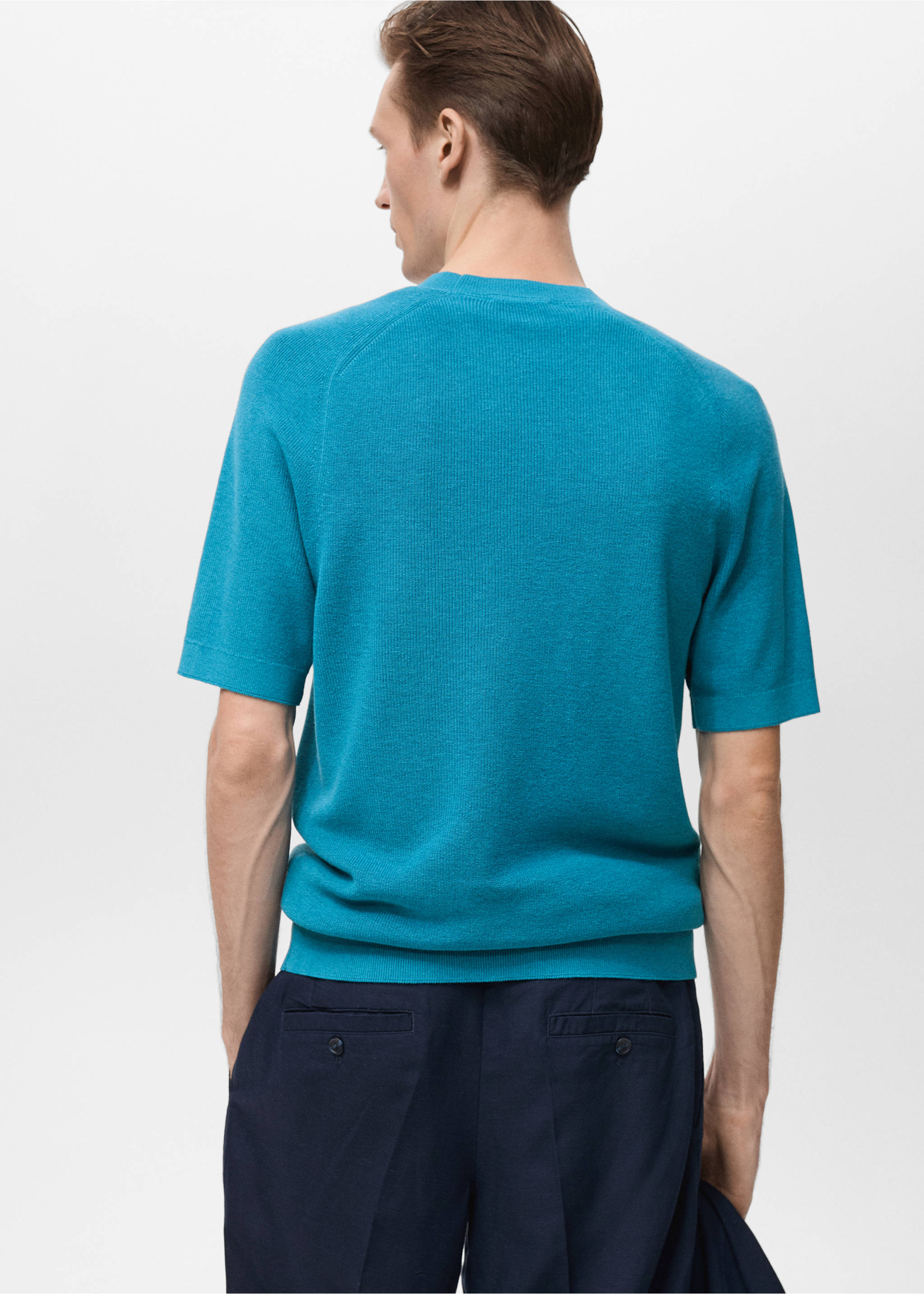 Fine-knit T-shirt - Reverse of the article, Turquoise. Ref: 87067897-00.