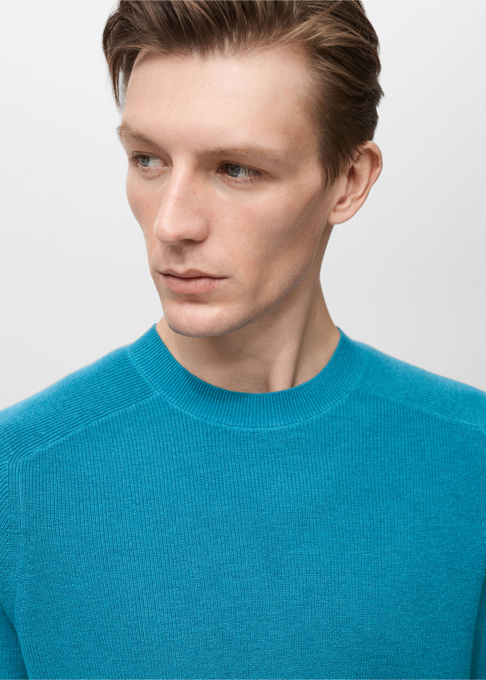 Fine-knit T-shirt - Details of the article 1, Turquoise. Ref: 87067897-00.