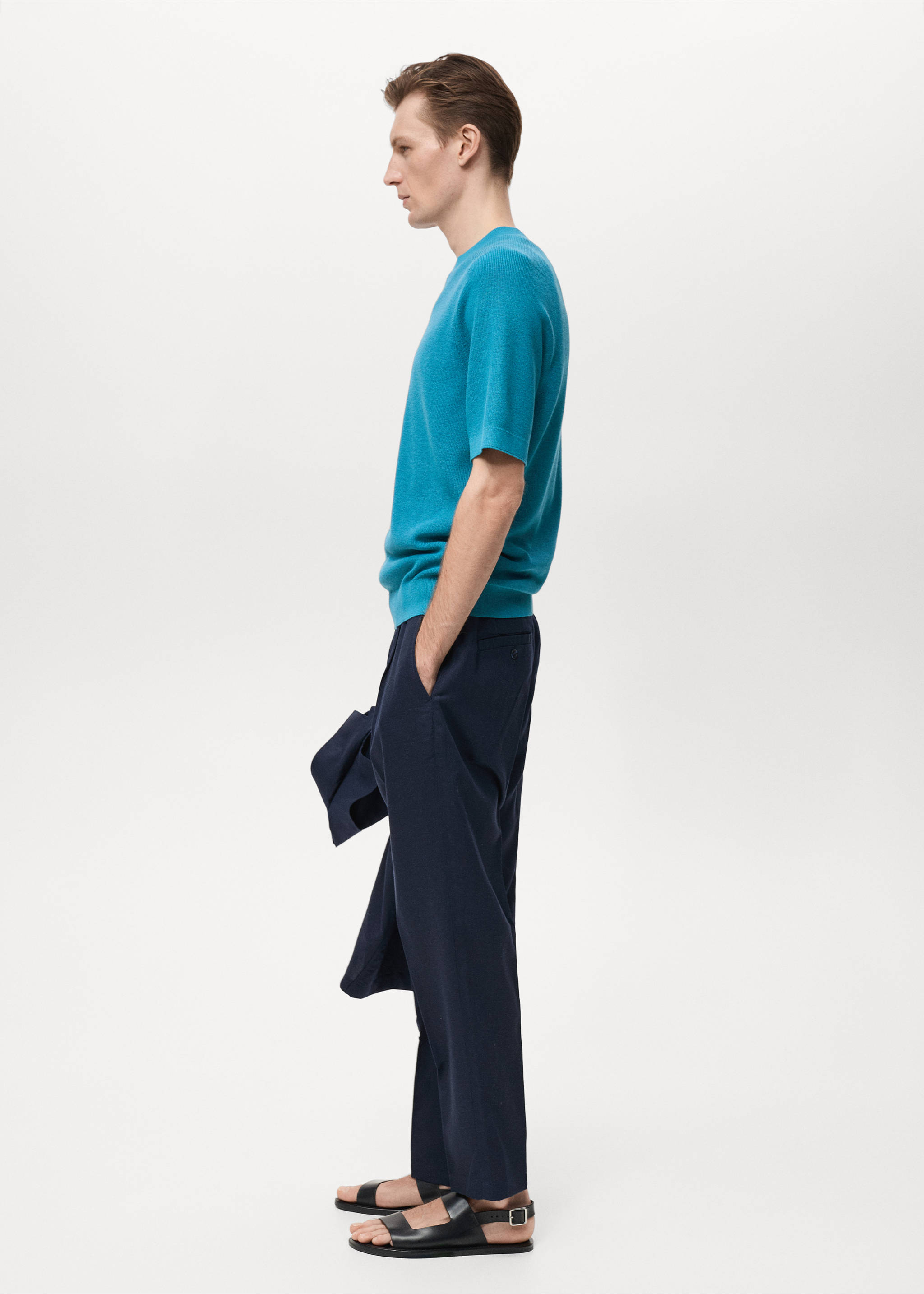 Fine-knit T-shirt - Details of the article 2, Turquoise. Ref: 87067897-00.