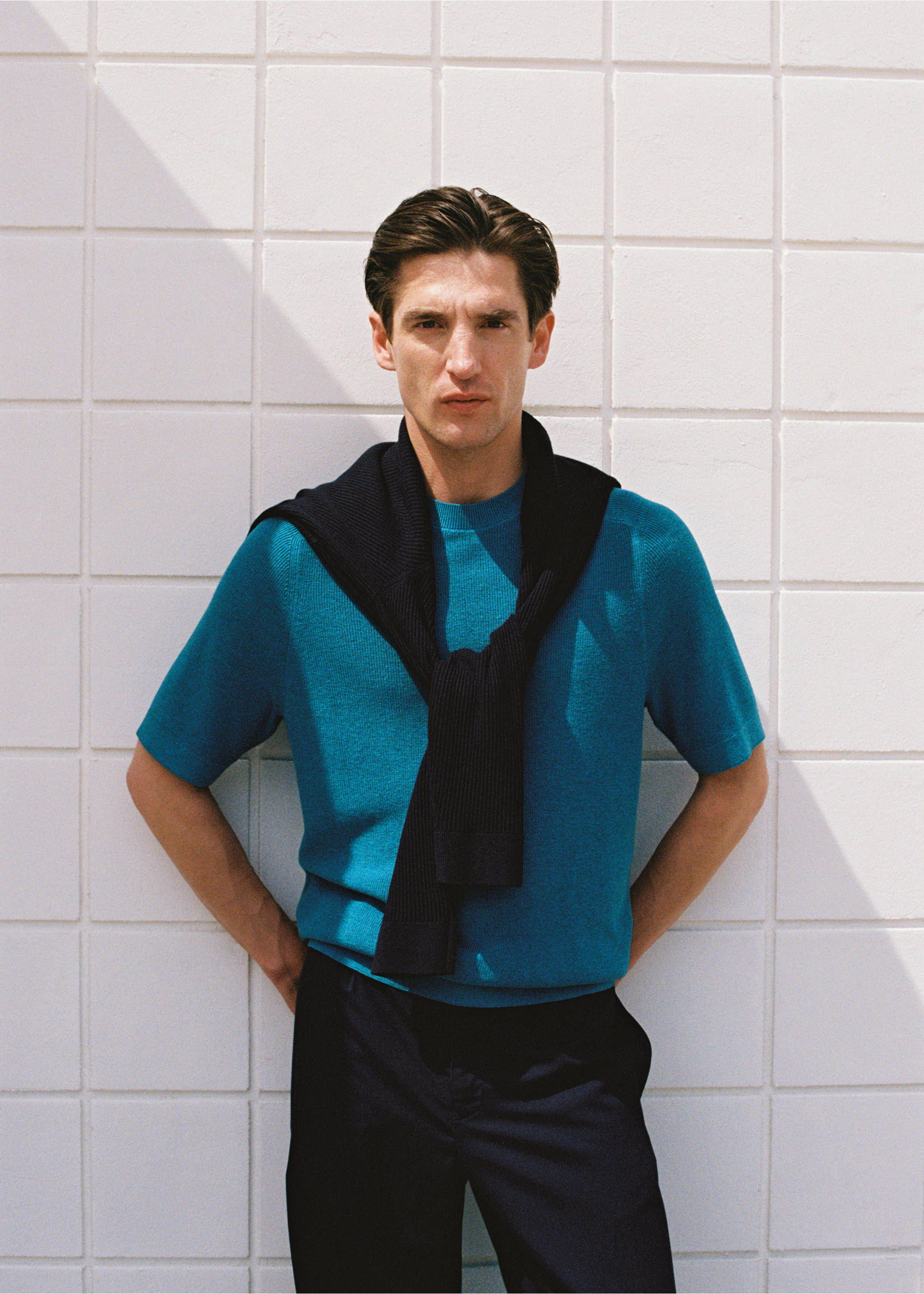 Fine-knit T-shirt - Details of the article 5, Turquoise. Ref: 87067897-00.