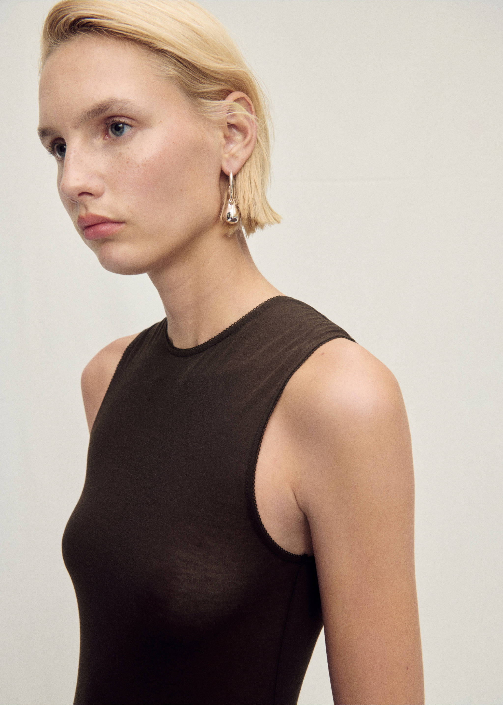 Semi-transparent dress with puffed hem - Details of the article 1, Chocolate. Ref: 87067904-00.