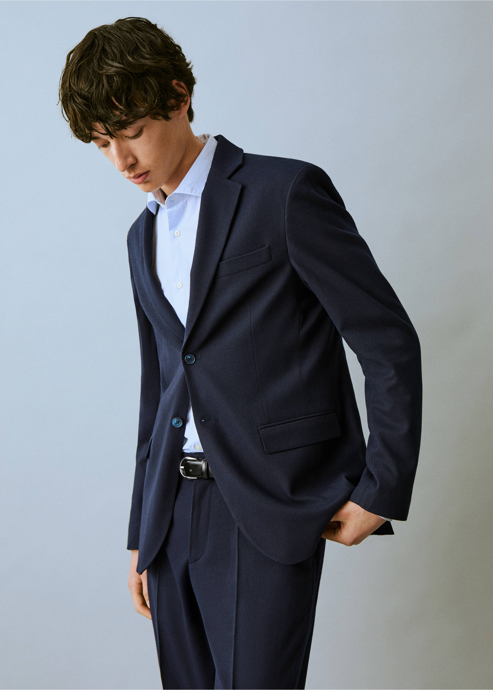 Giacca slim-fit piqué - Piano medio, Navy. Ref: 87068259-00.