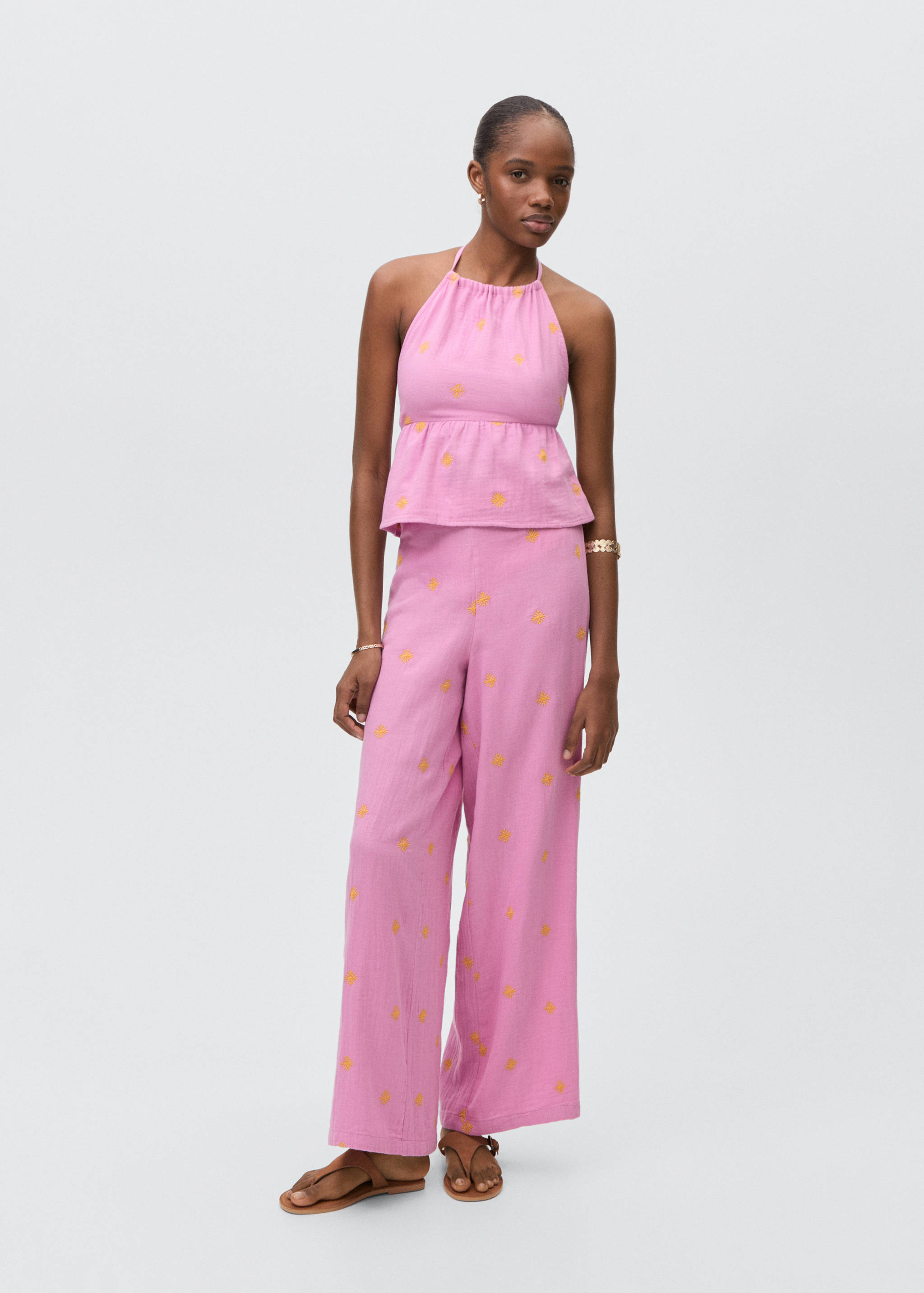 Pantalón culotte bordado - Plano general
