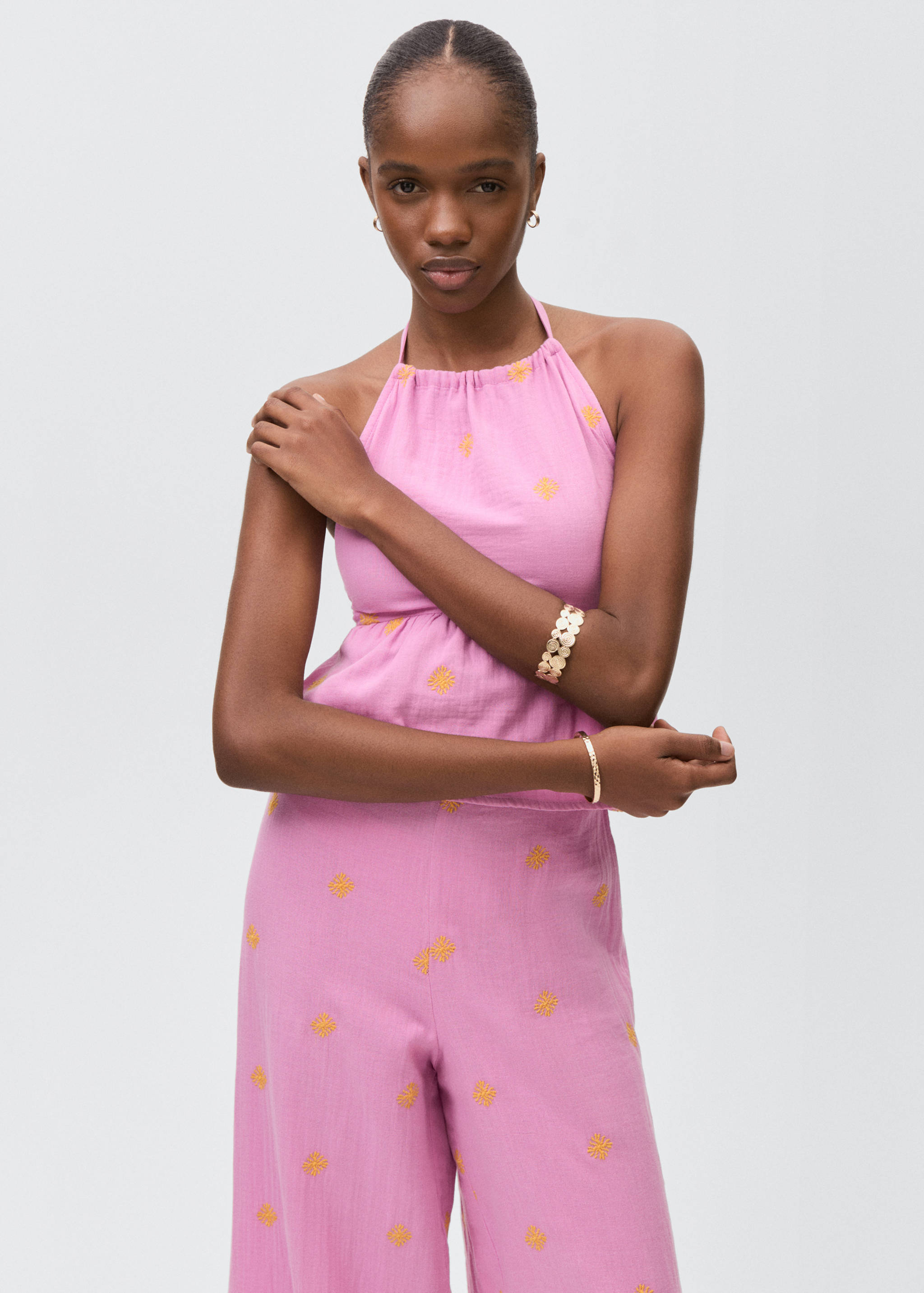 Pantalón culotte bordado - Plano medio