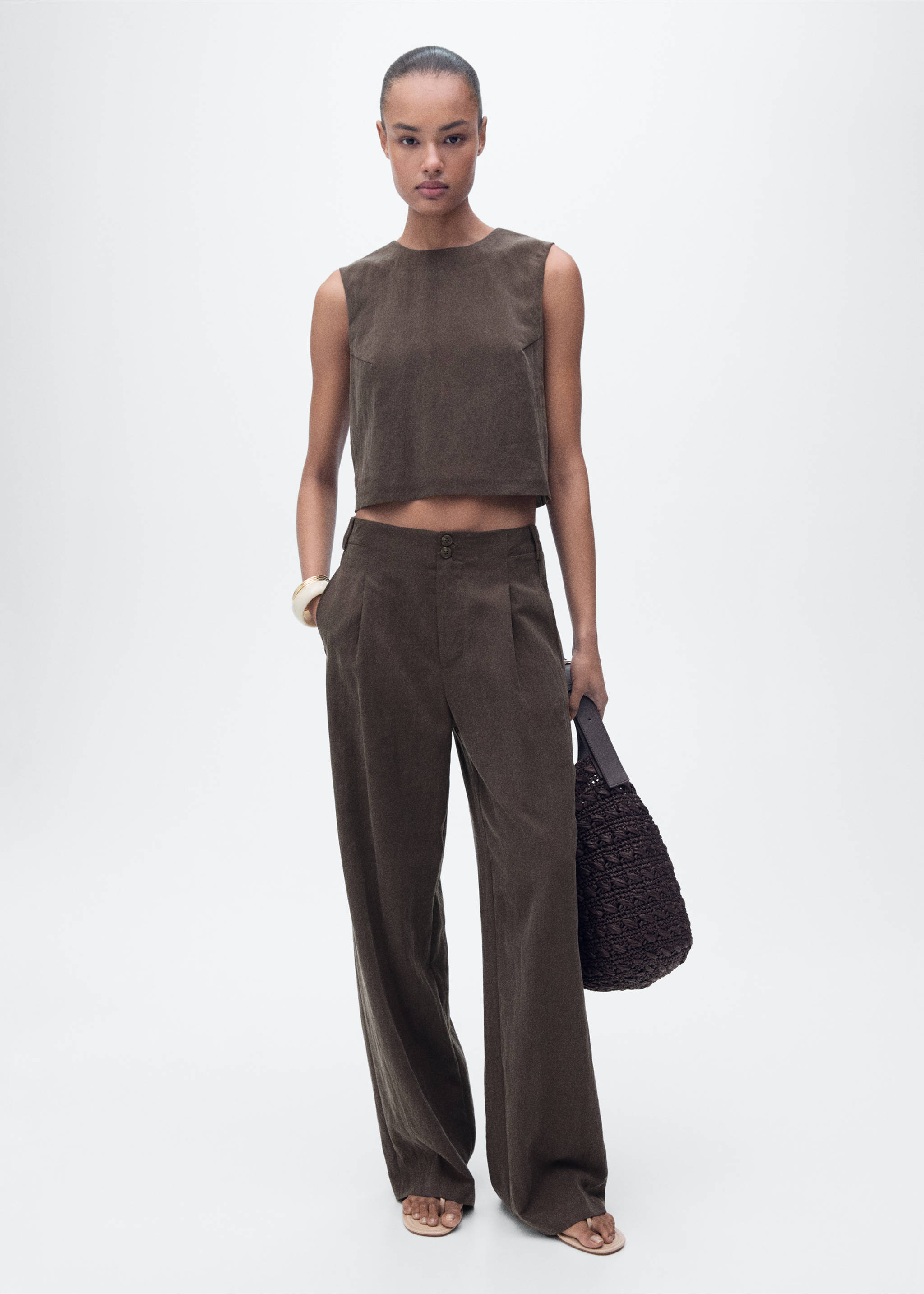 Lyocell top with buttons on the back - General plane, Brown. Ref: 87068263-00.