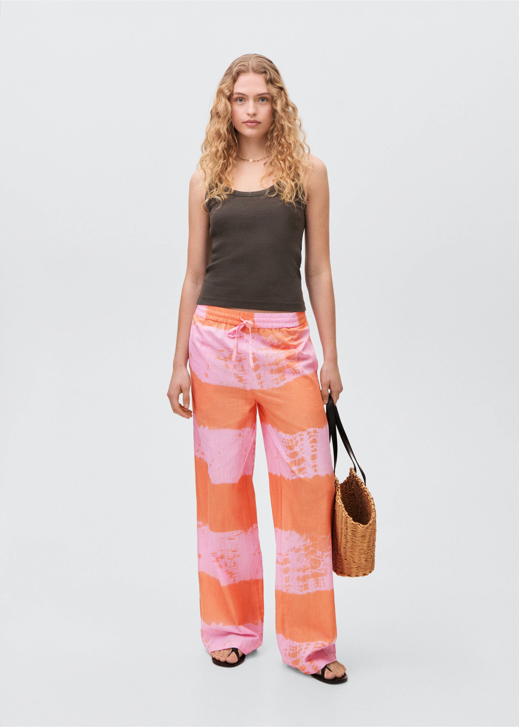 Bedrukte rechte broek - Overzichtstekening, Roze. Ref: 87068264-00.