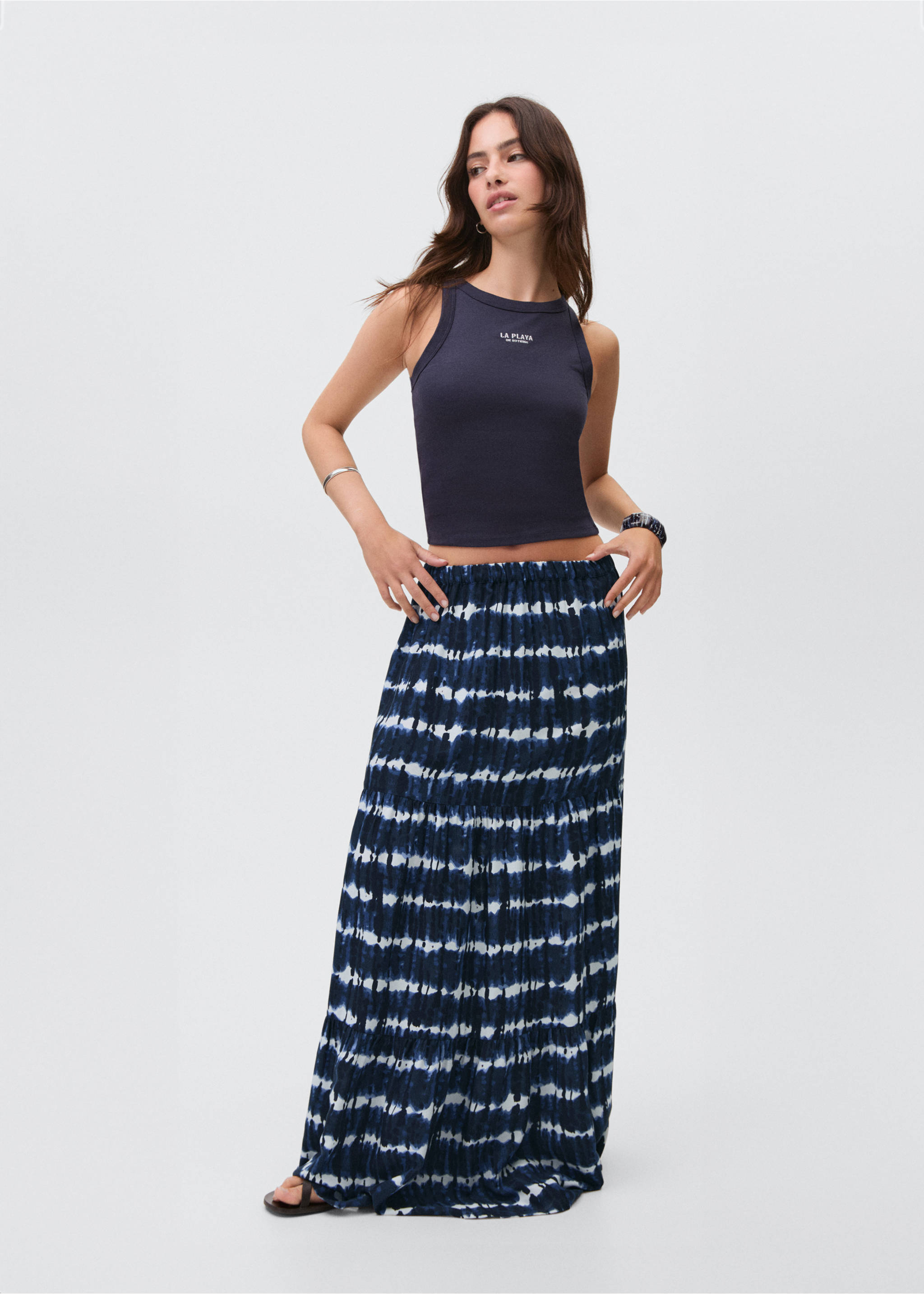 Long tie-dye skirt - General plane, Dark Navy. Ref: 87068265-00.