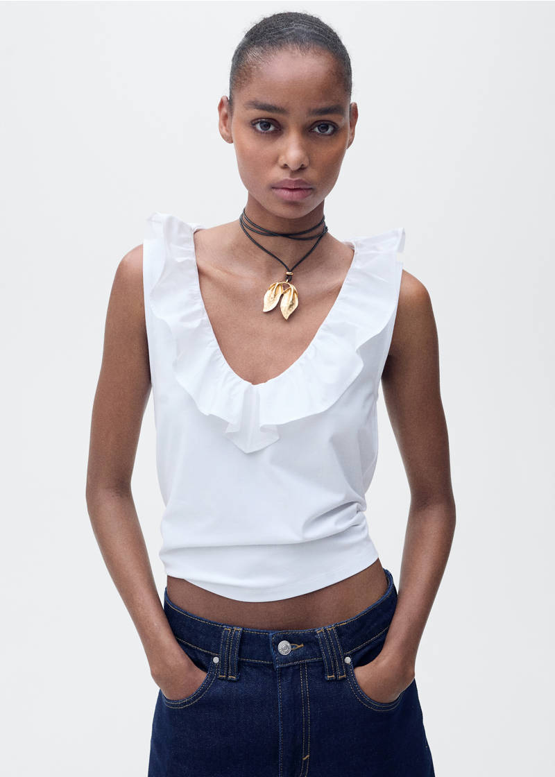 Cotton top with ruffles - White