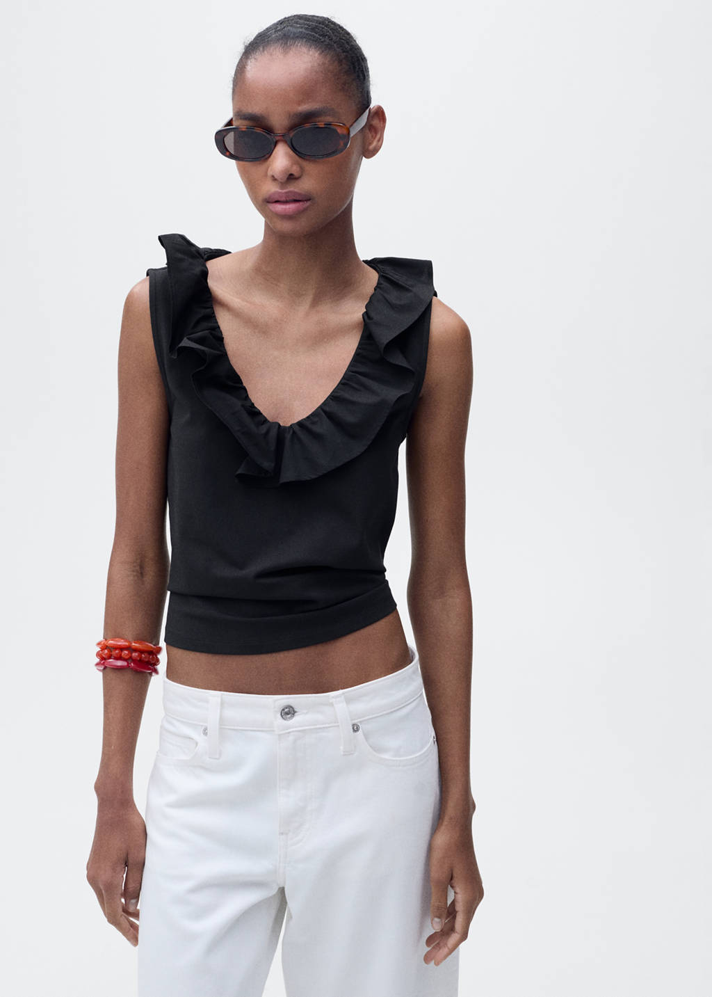 Cotton top with ruffles - Women | MANGO OUTLET USA