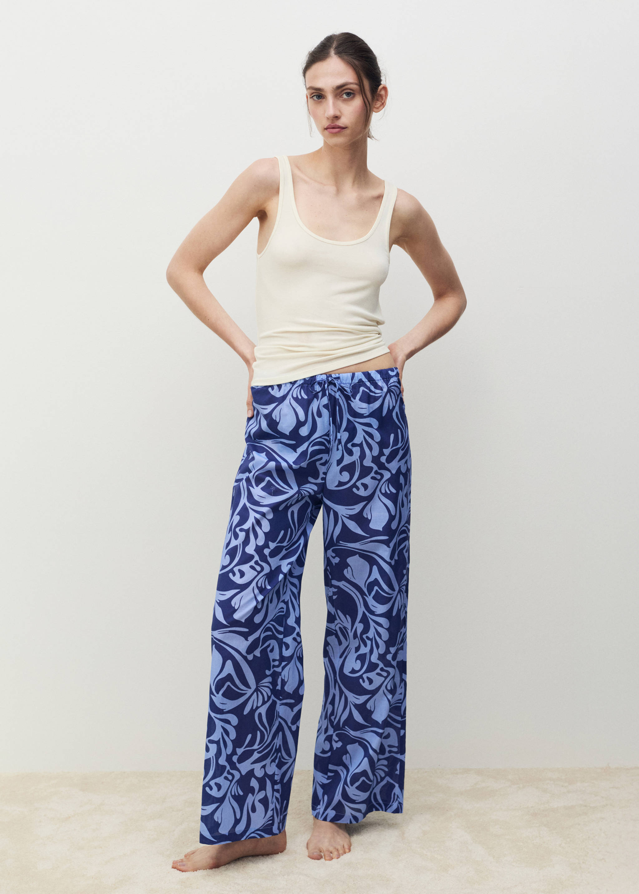 Cotton two-tone printed trousers - General plane