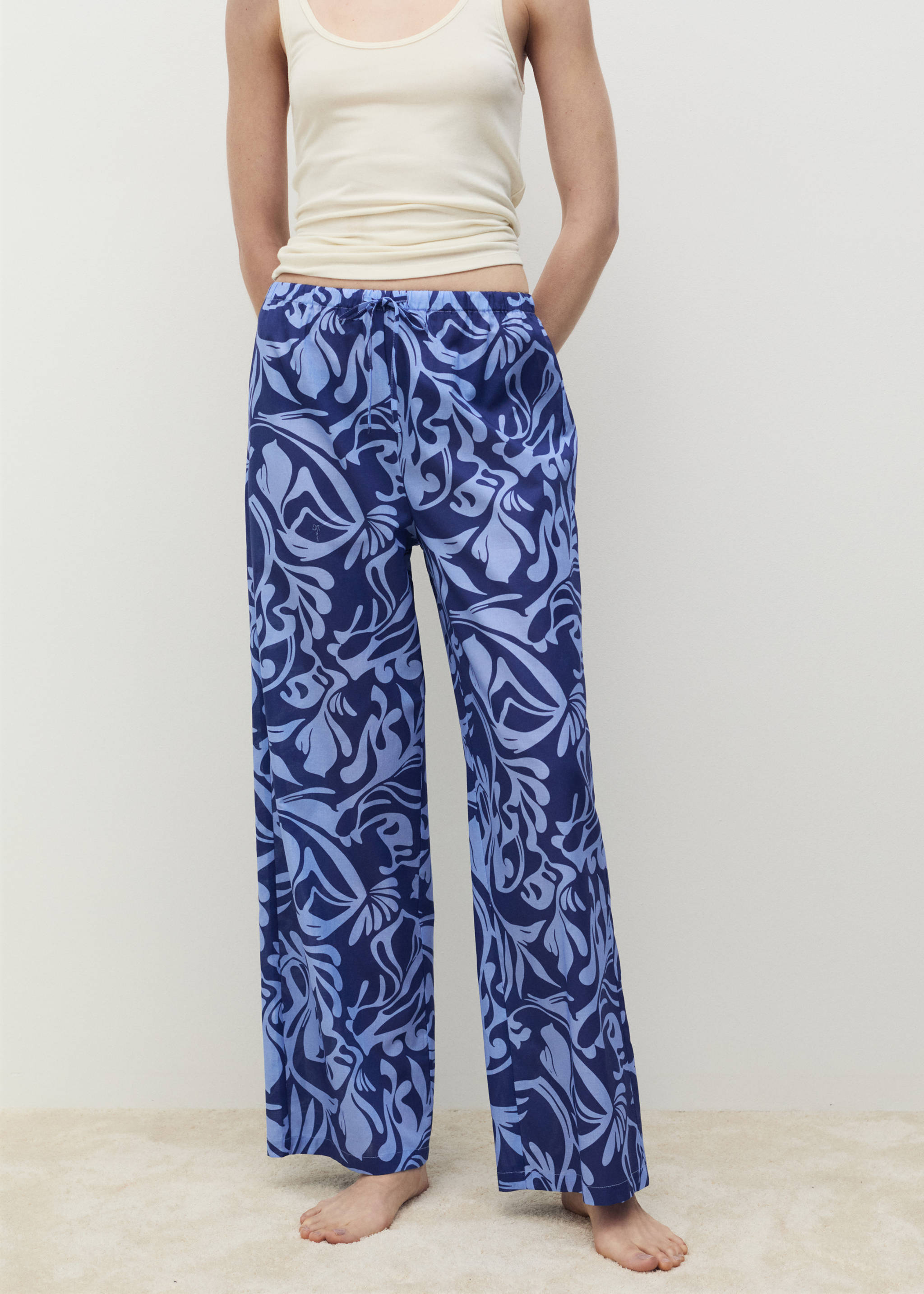 Cotton two-tone printed trousers - Medium plane