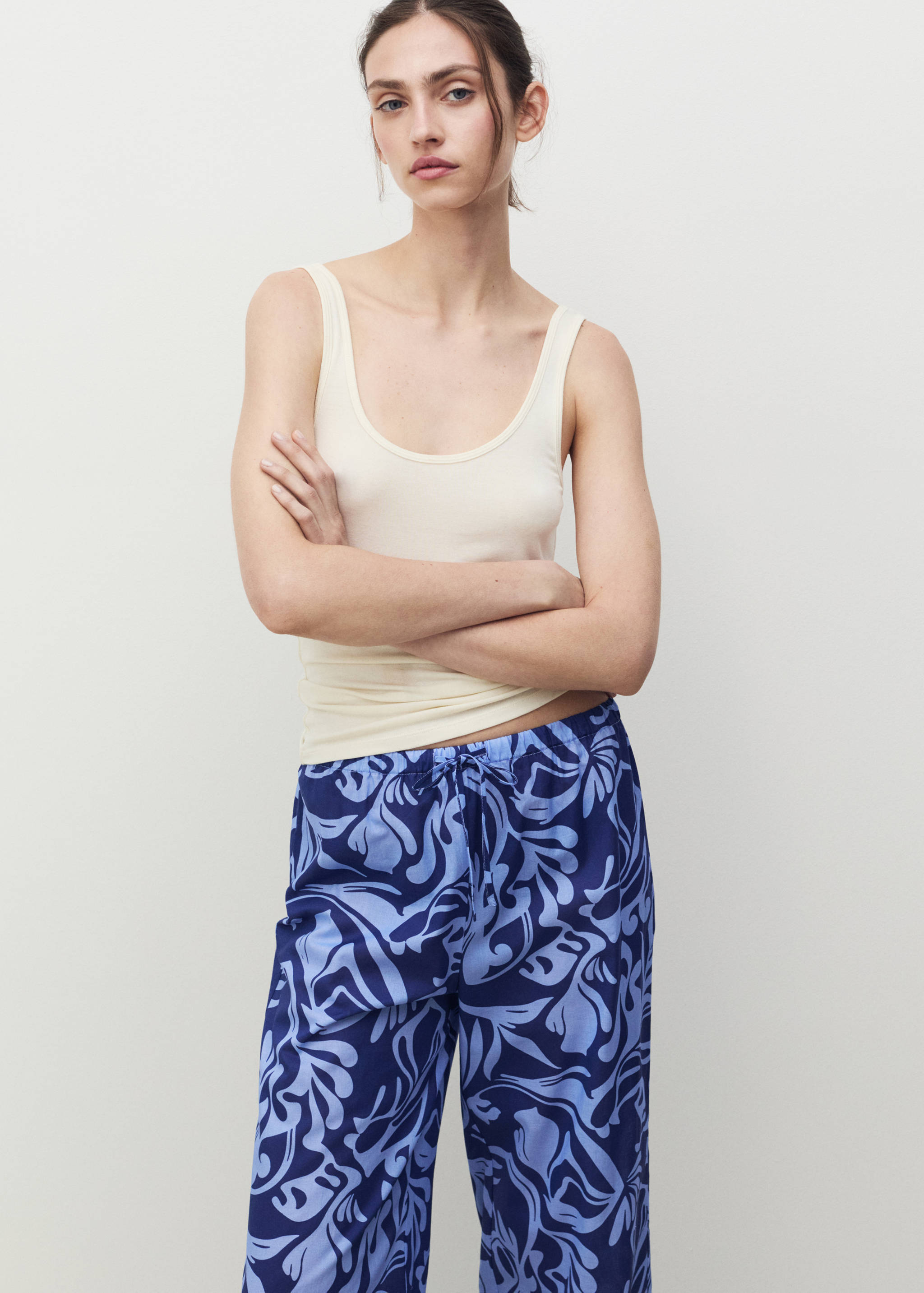 Cotton two-tone printed trousers - Details of the article 1