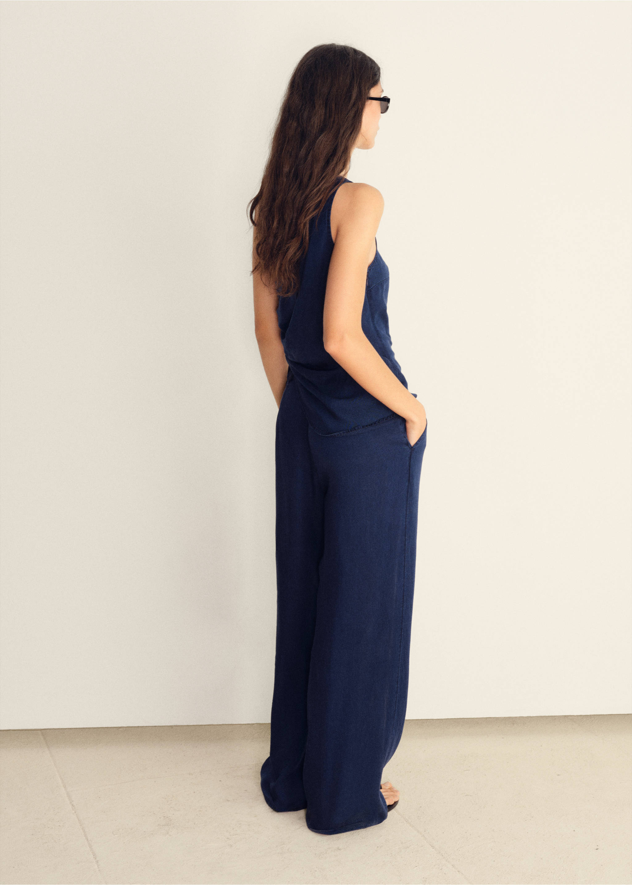 Denim-effect top with gathered side - Reverse of the article, Dark Blue. Ref: 87068641-00.