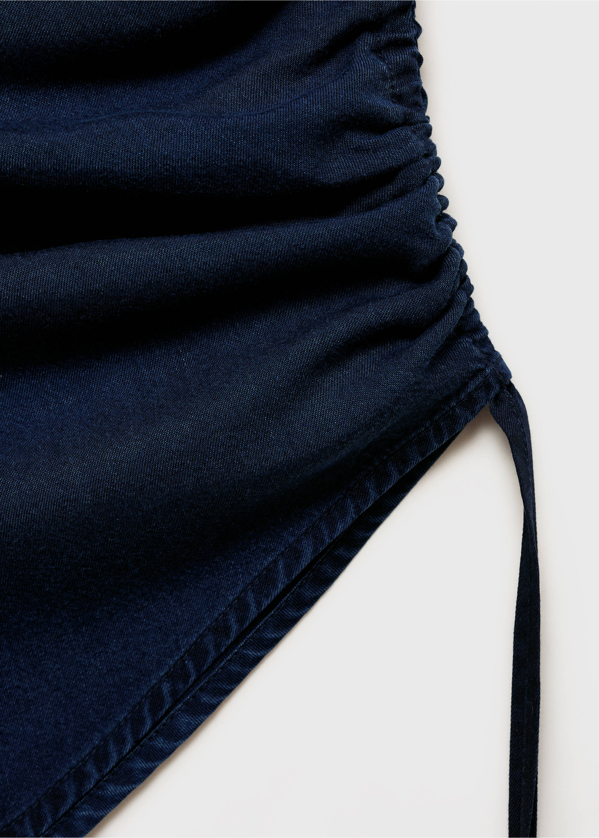 Denim-effect top with gathered side - Details of the article 0, Dark Blue. Ref: 87068641-00.