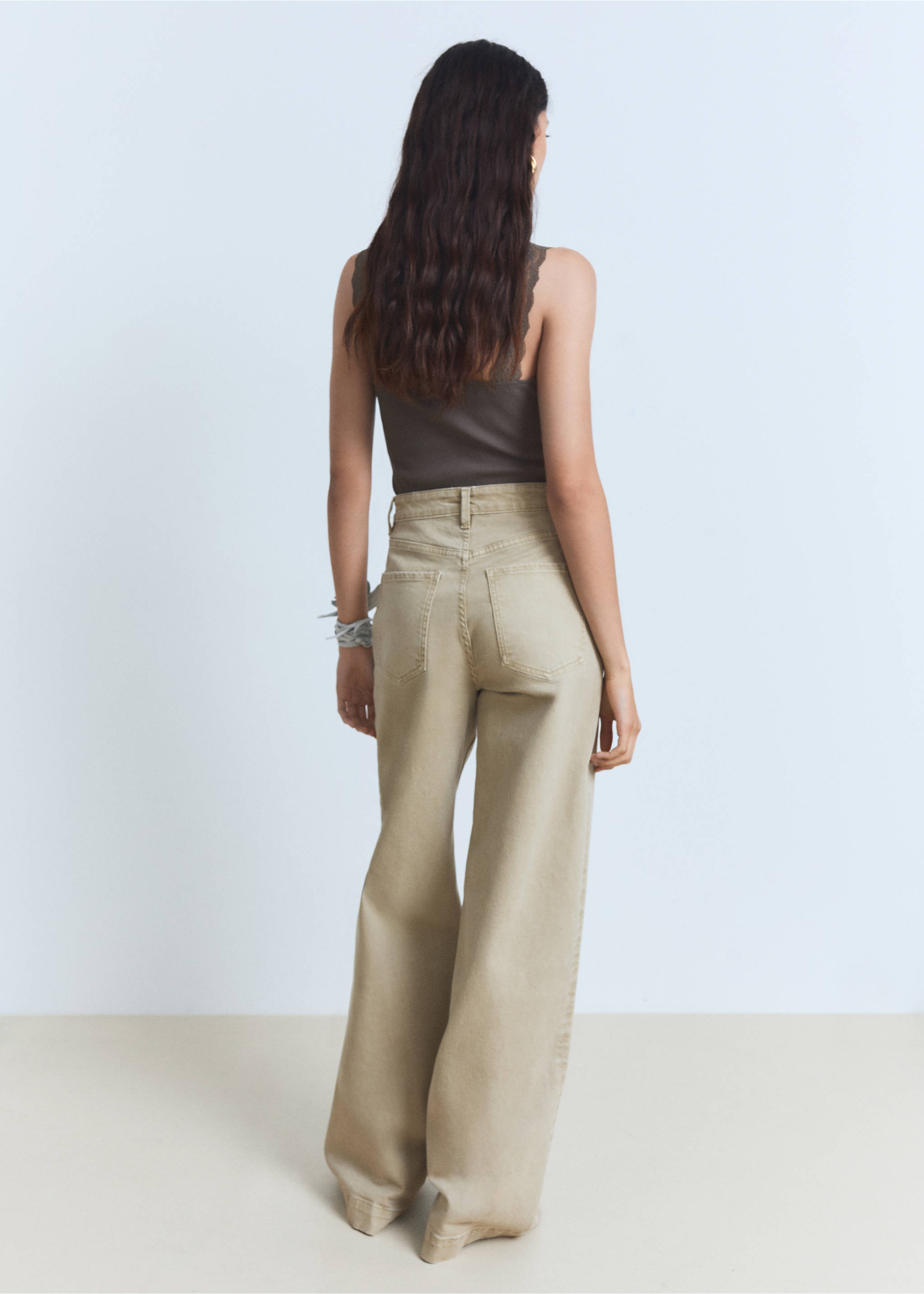 Wide leg high-waist full-length jeans - Reverse of the article, Khaki. Ref: 87068644-00.
