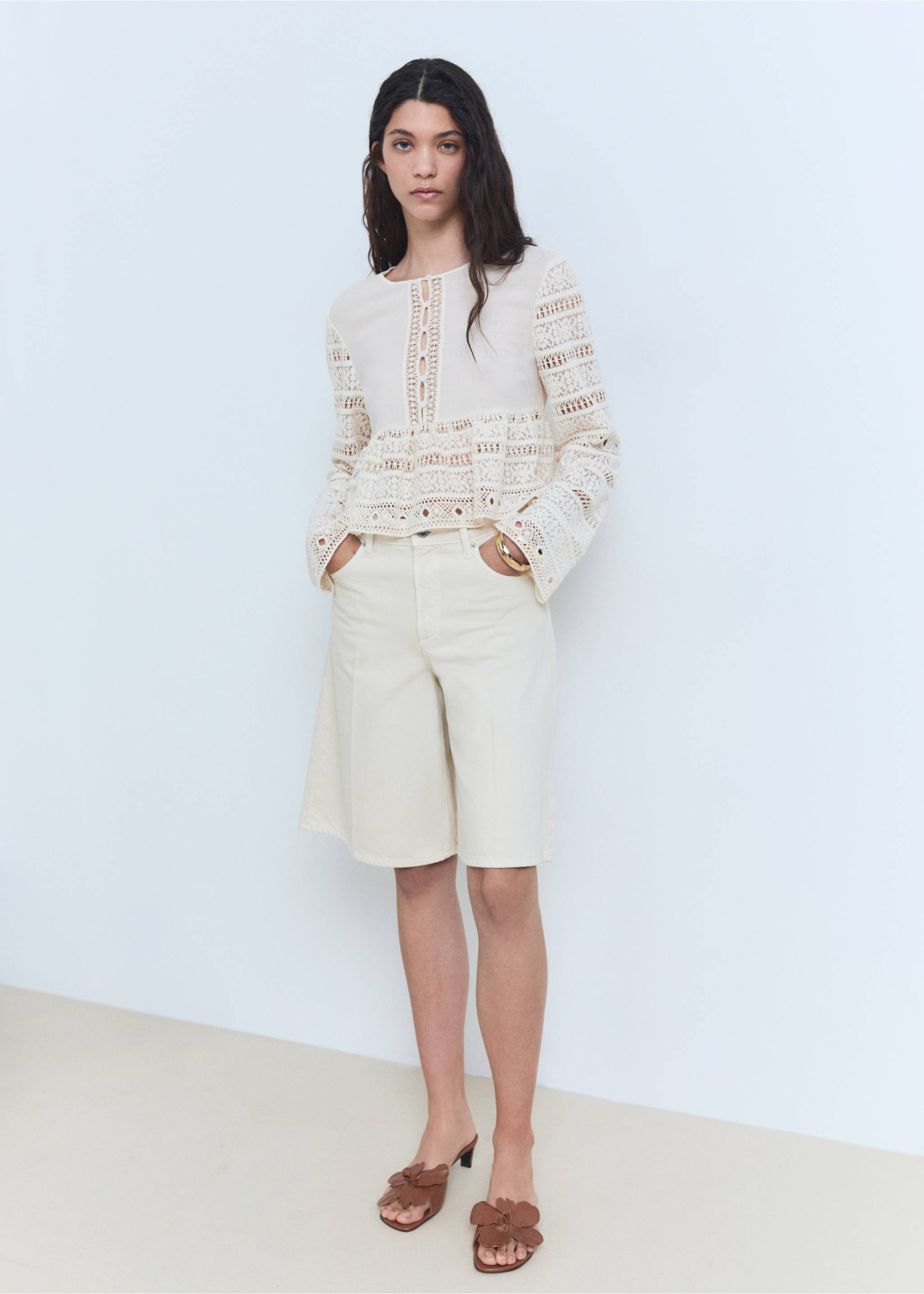 Embroidered cotton blouse with openwork details - General plane, Off White. Ref: 87068647-00.