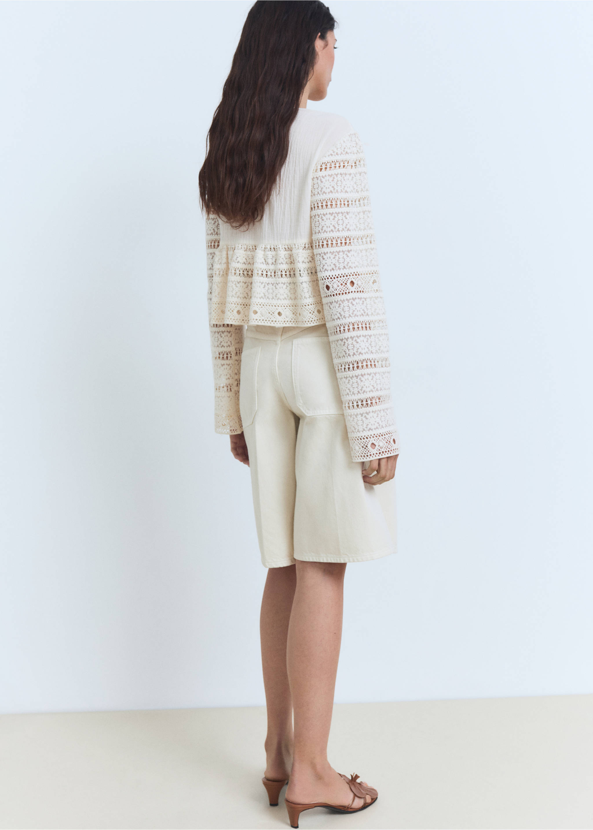 Embroidered cotton blouse with openwork details - Reverse of the article, Off White. Ref: 87068647-00.