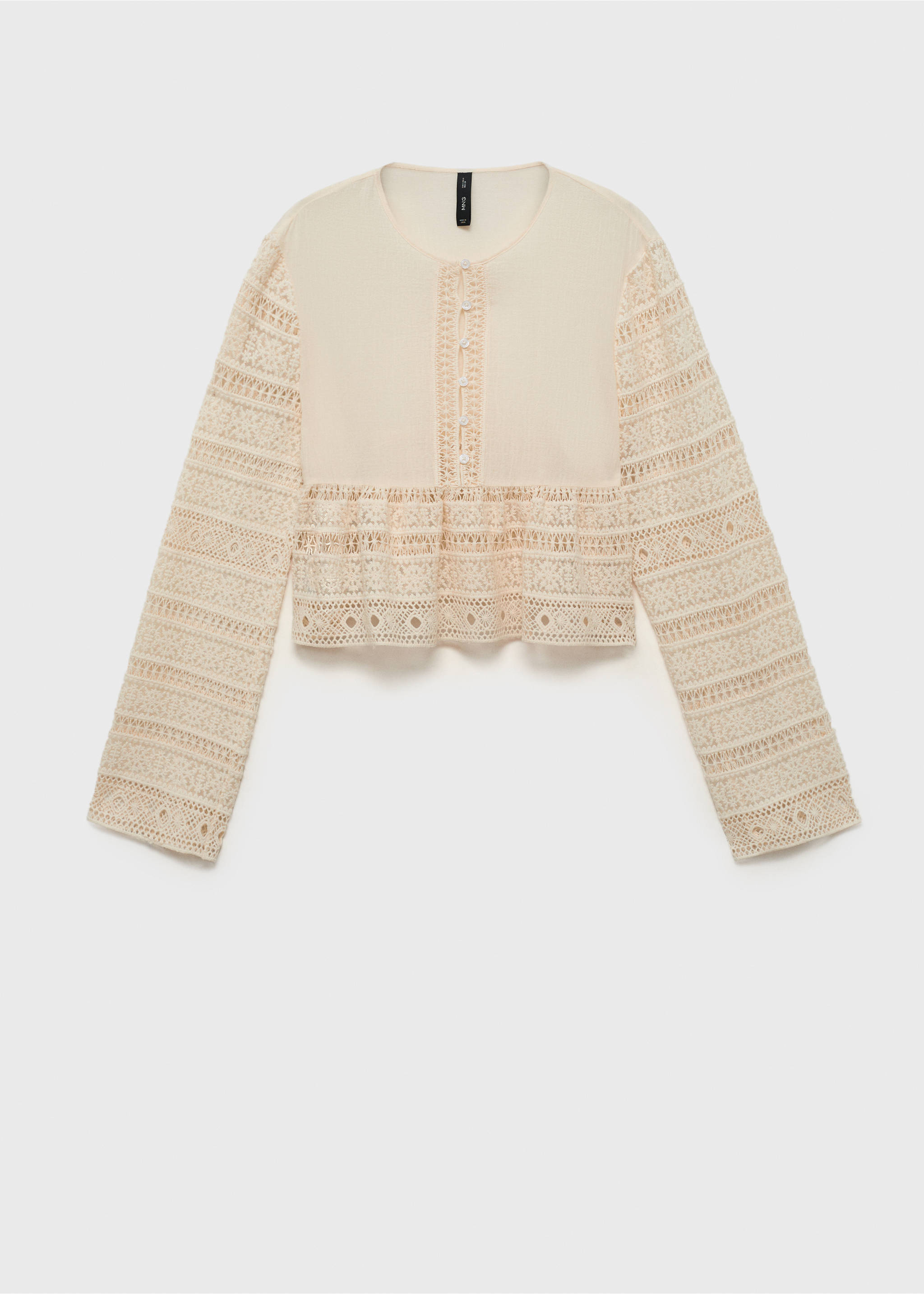 Embroidered cotton blouse with openwork details - Article without model, Off White. Ref: 87068647-00.