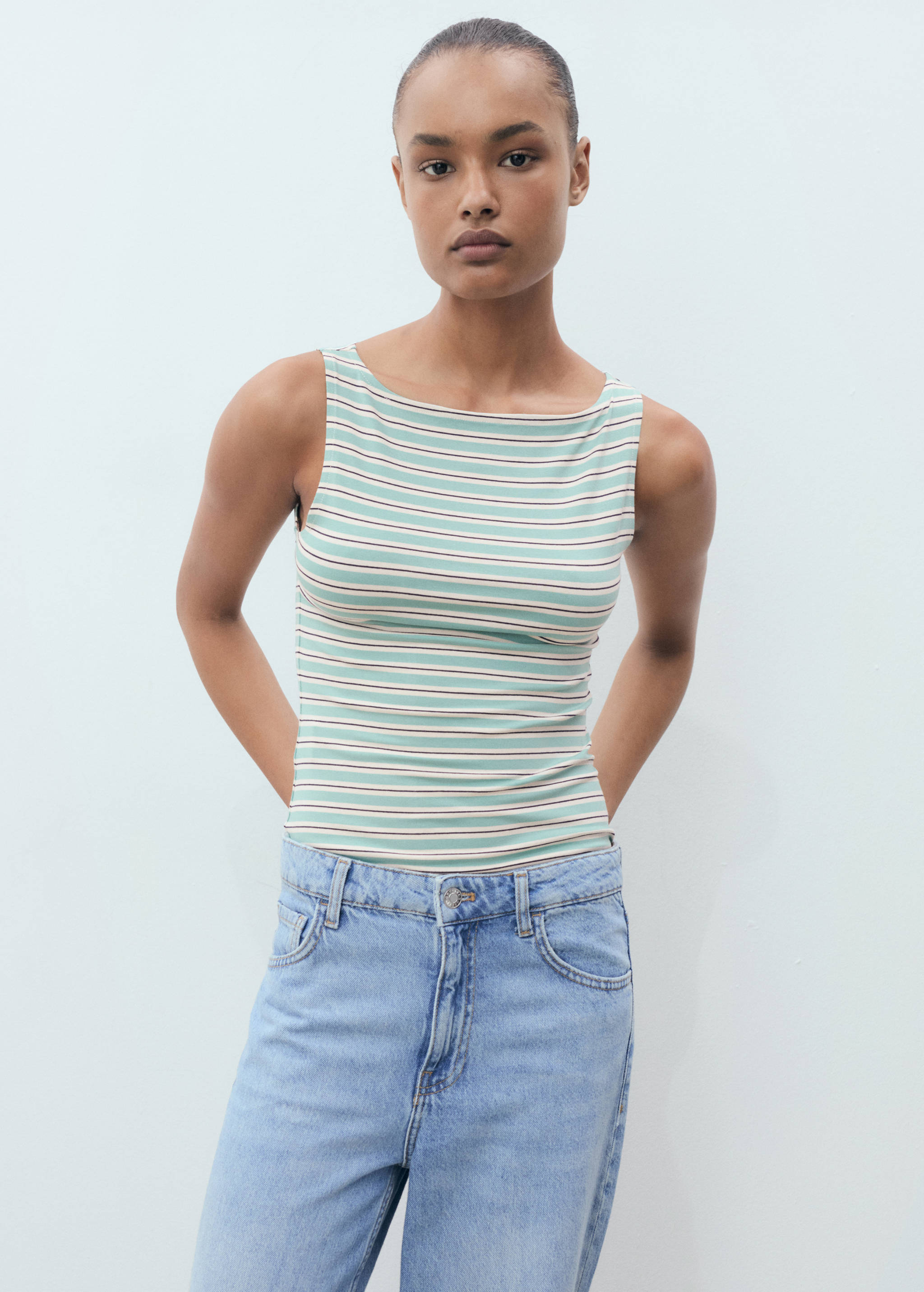 Striped boat-neck top - Medium plane