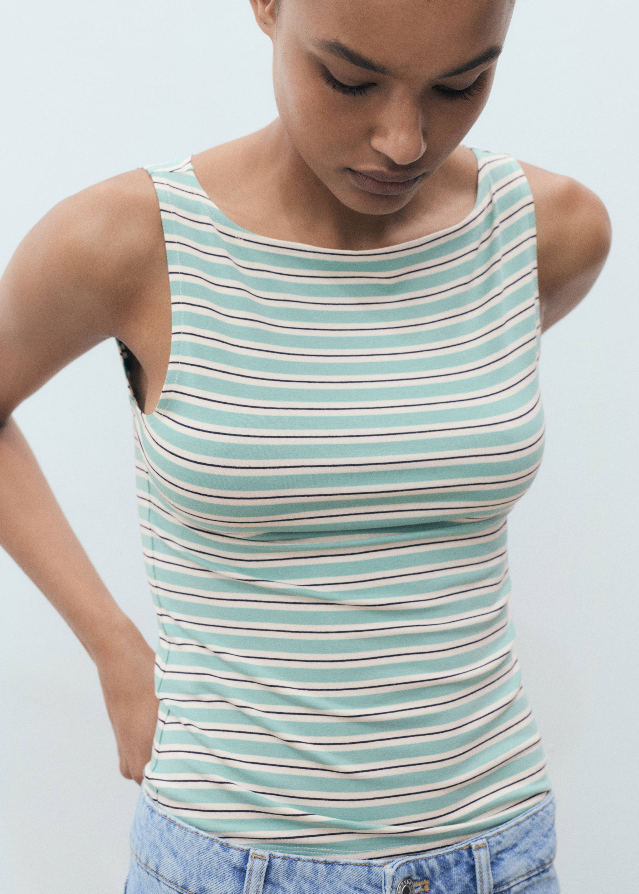 Striped boat-neck top - Details of the article 1