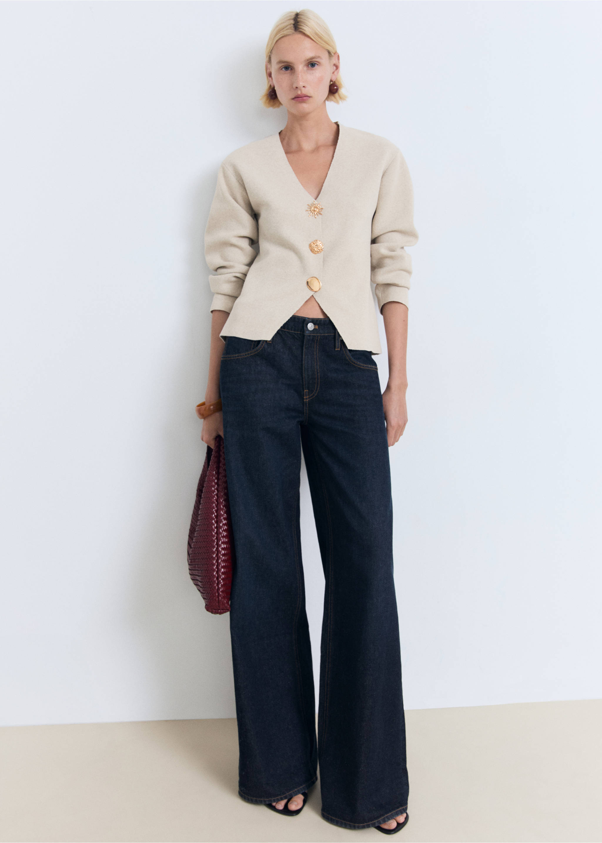 Fine-knit jacket with jewel buttons - General plane, Beige. Ref: 87069065-00.