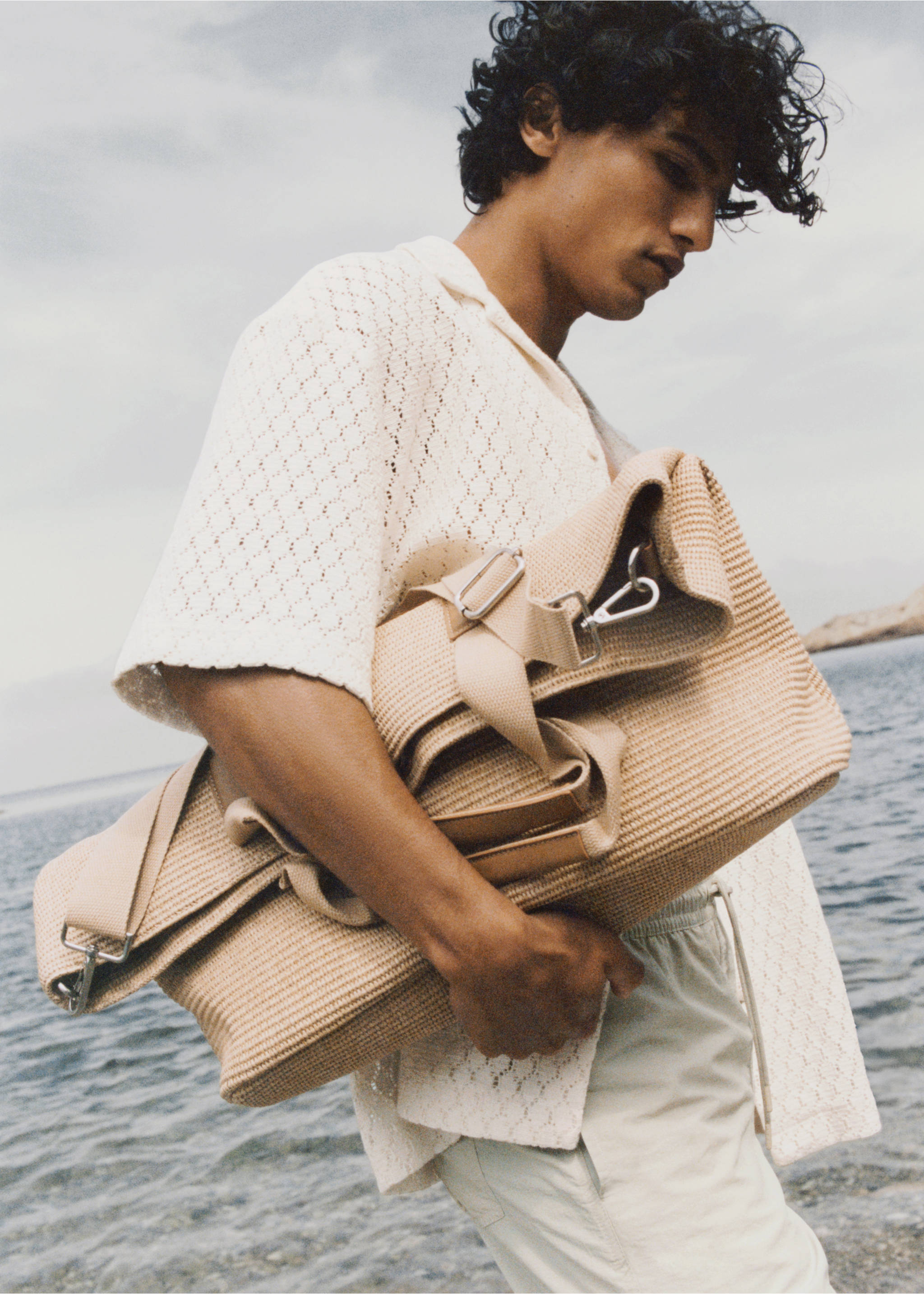 Tote Bag aus Raffiabast - Allgemeine Ansicht, Sandfarben. Ref: 87069204-00.