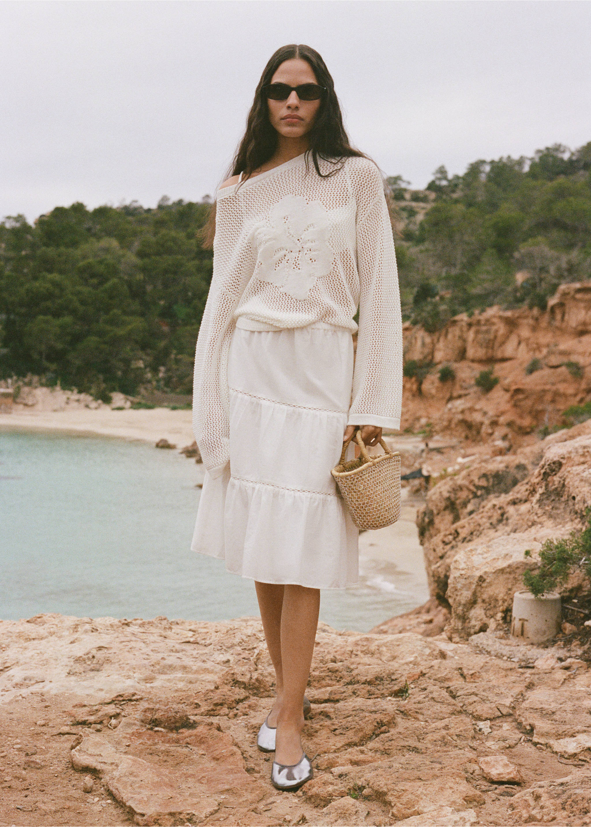 Flared midi skirt - General plane, White. Ref: 87069206-00.