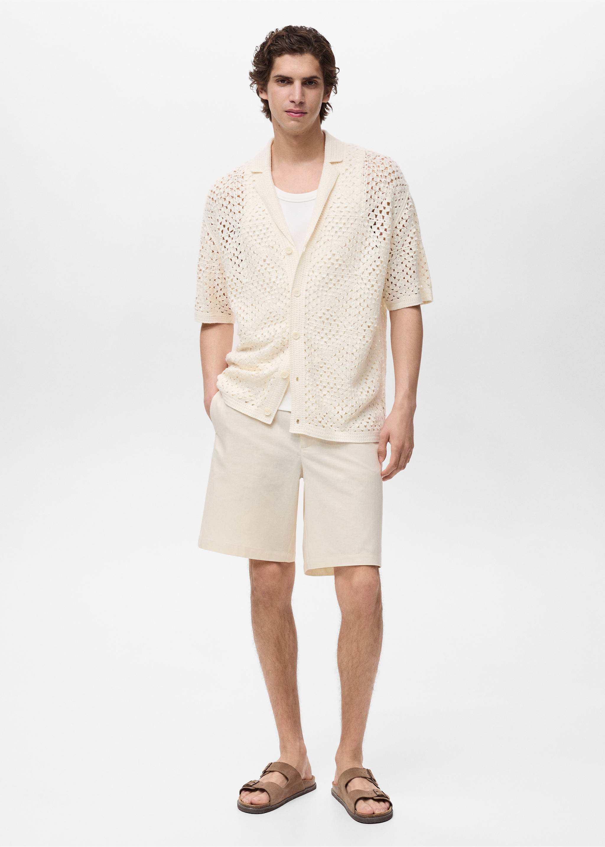 Bowlinghemd mit Häkelstruktur - Allgemeine Ansicht, Elfenbeinweiß. Ref: 87069209-00.