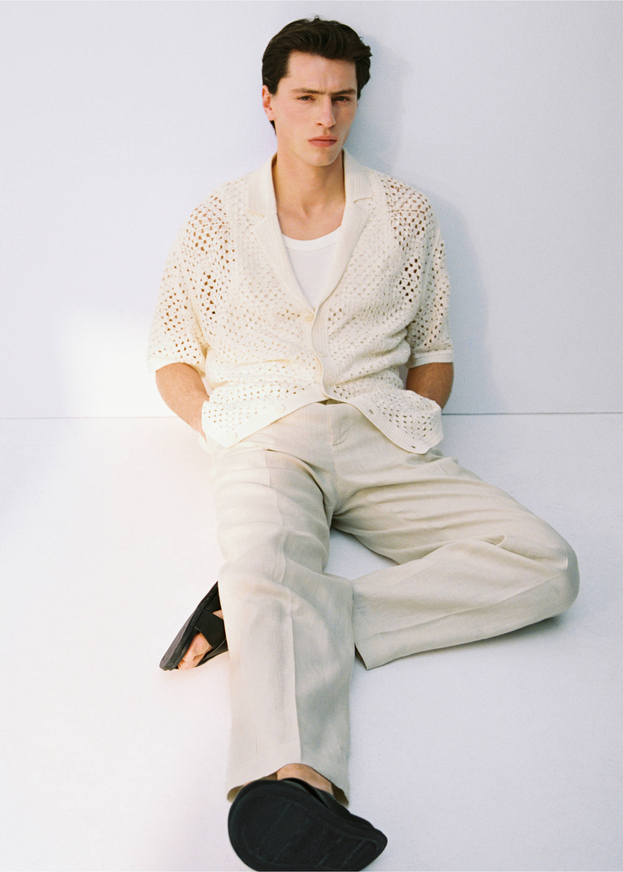 Bowlinghemd mit Häkelstruktur - Detail des Artikels 3, Elfenbeinweiß. Ref: 87069209-00.