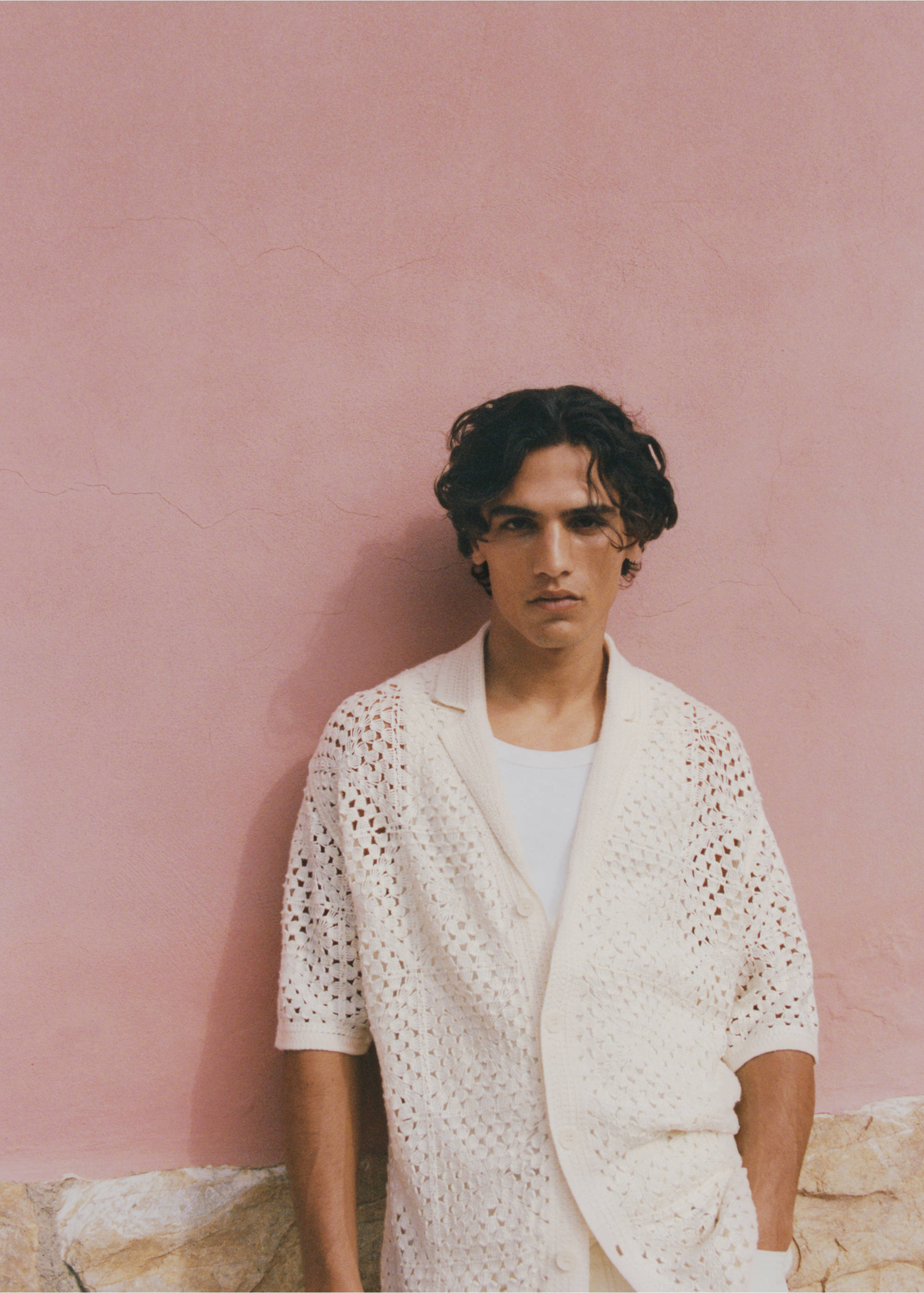 Bowlinghemd mit Häkelstruktur - Detail des Artikels 5, Elfenbeinweiß. Ref: 87069209-00.