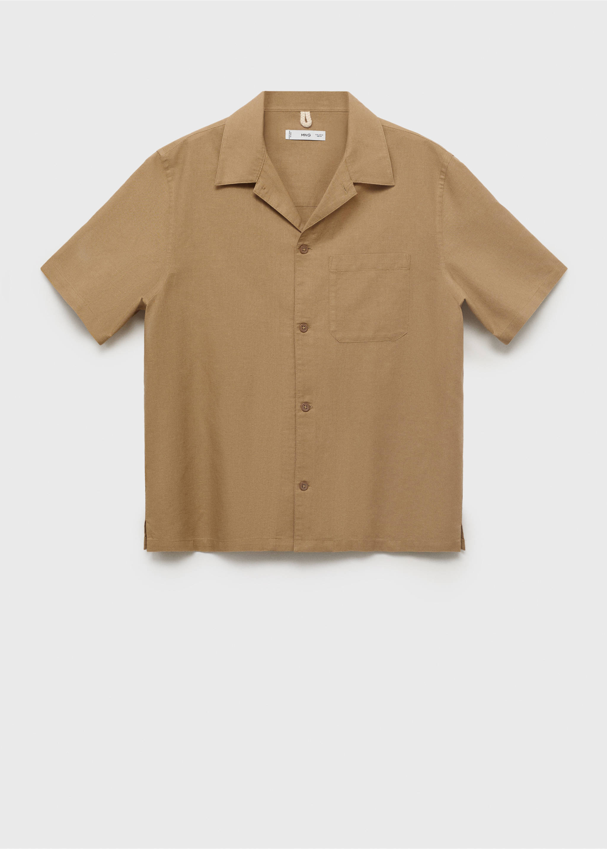 Linen shirt with bowling collar and pocket - Article without model, Beige. Ref: 87069213-00.