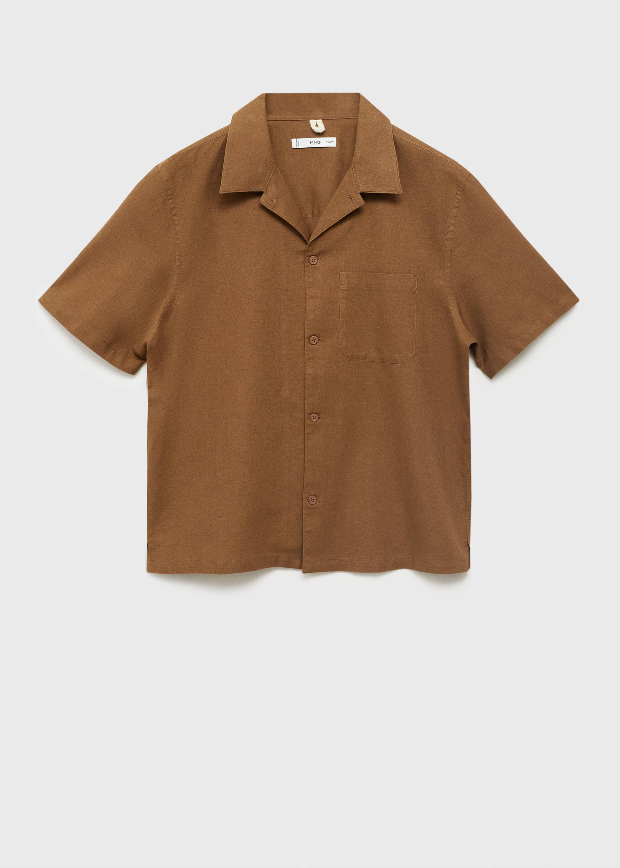 Chemise lin col bowling poche - Article sans modèle, Tabac. Ref: 87069213-00.