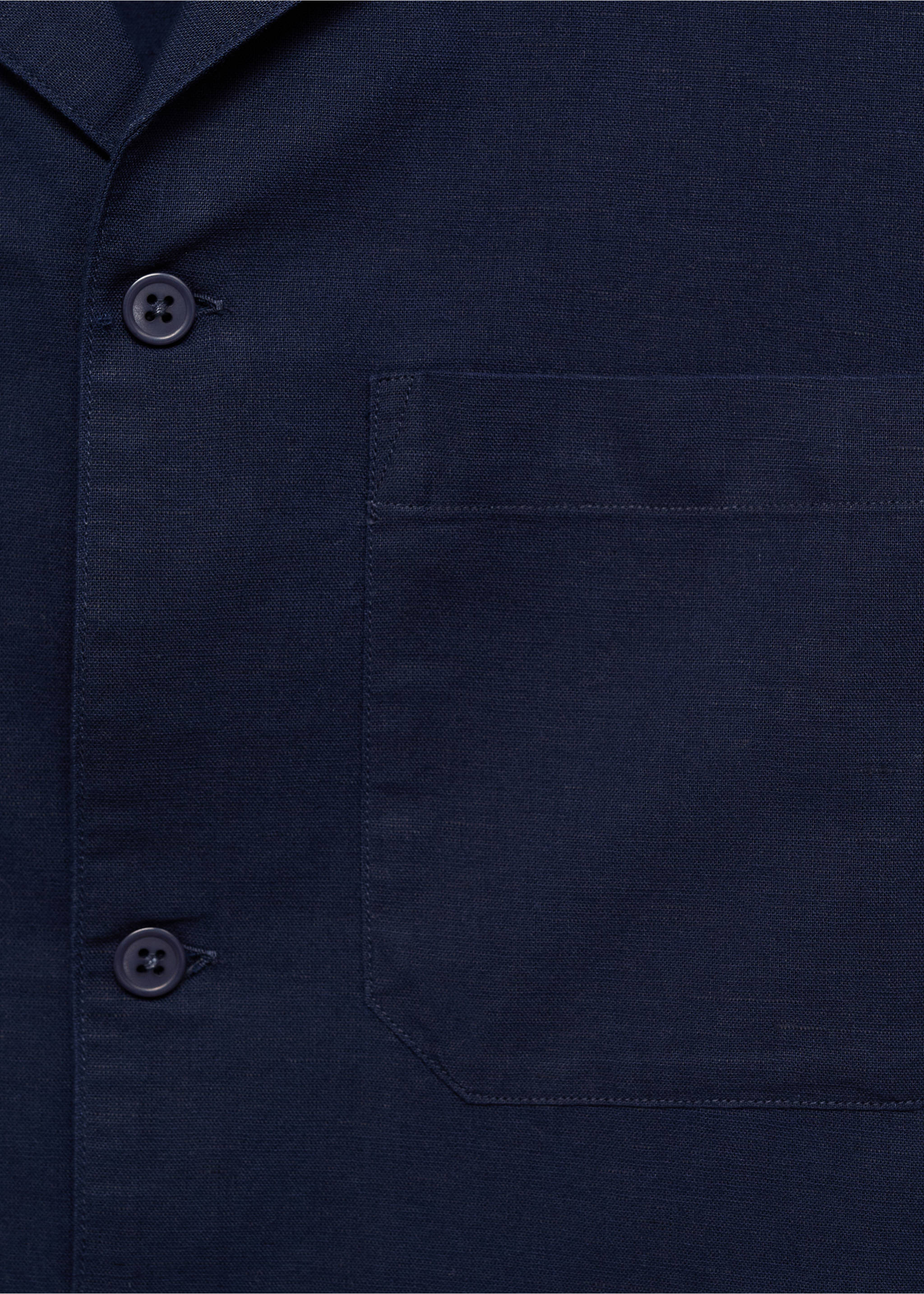 Linen shirt with bowling collar and pocket - Details of the article 0, Ink Blue. Ref: 87069213-00.