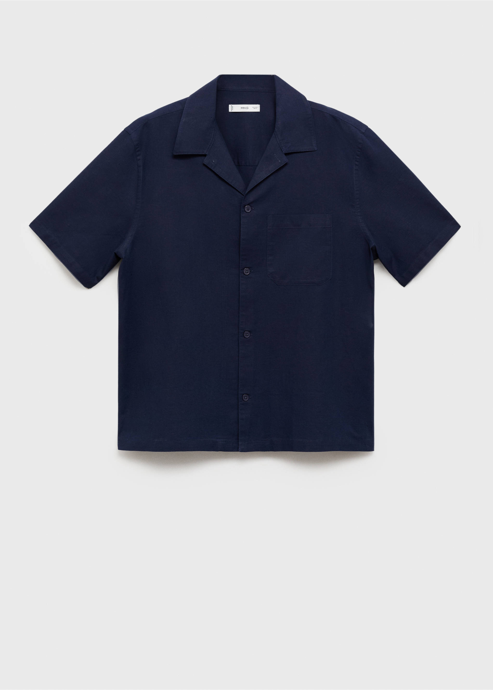 Linen shirt with bowling collar and pocket - Article without model, Ink Blue. Ref: 87069213-00.